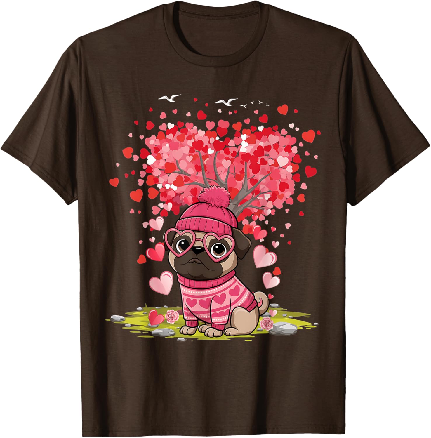 Pug Heart Tree Tee - Adorable Dog Lover Valentine's Day T-Shirt - 9