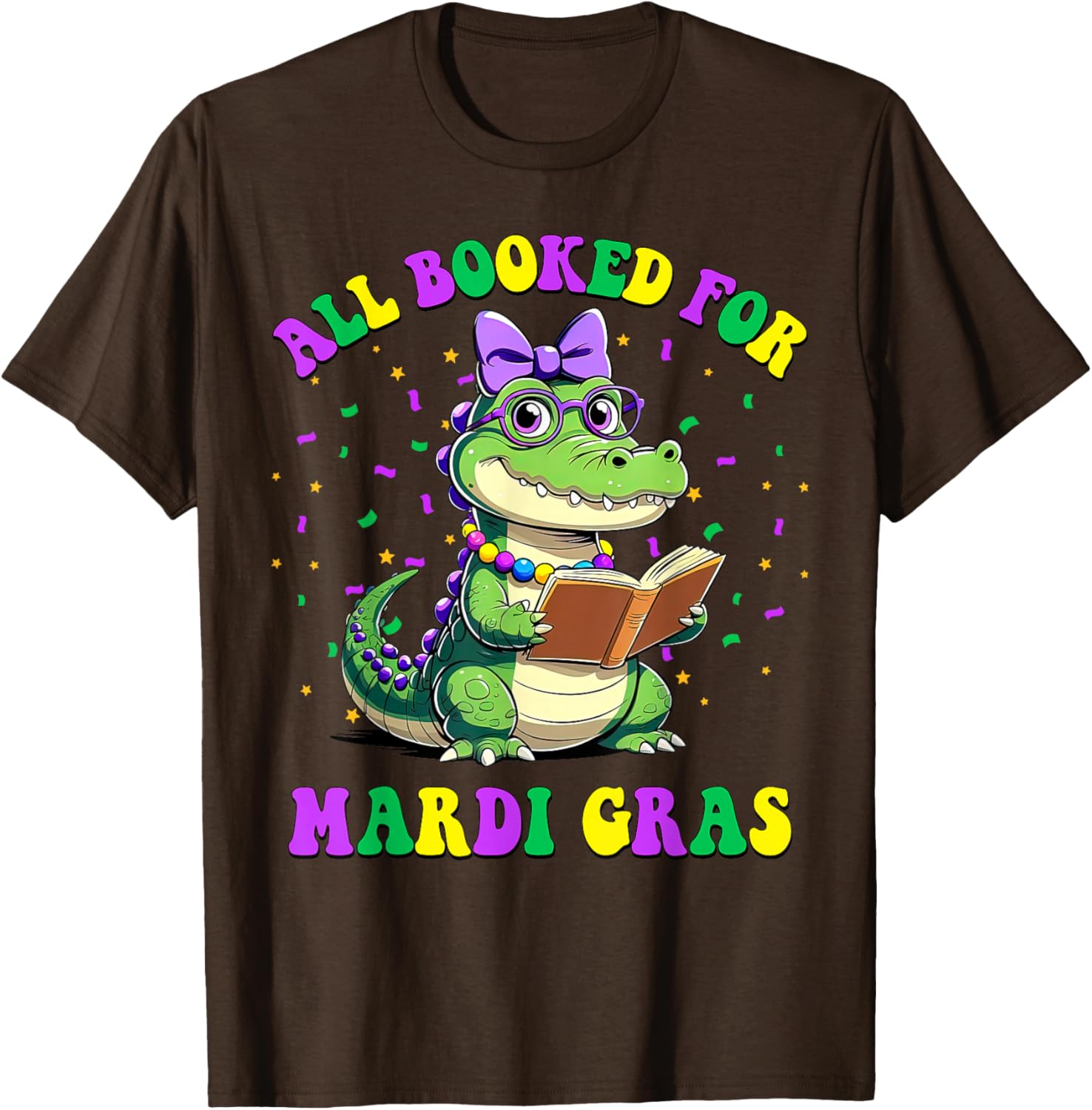 Mardi Gras Crocodile Teacher T-Shirt for Book Lovers and Readers - 20