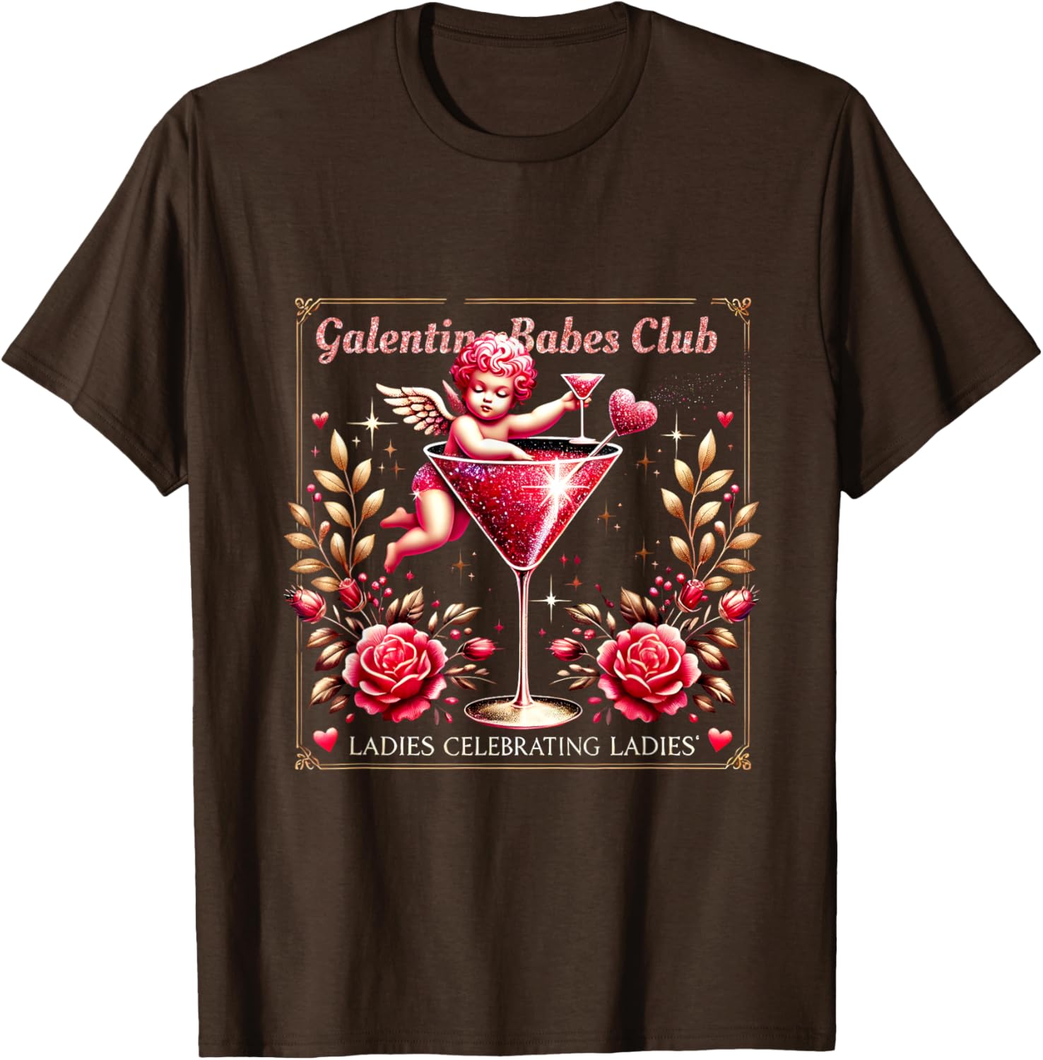 Retro Galentine Girls Club Celebration Martini Glass T-Shirt Design - 16