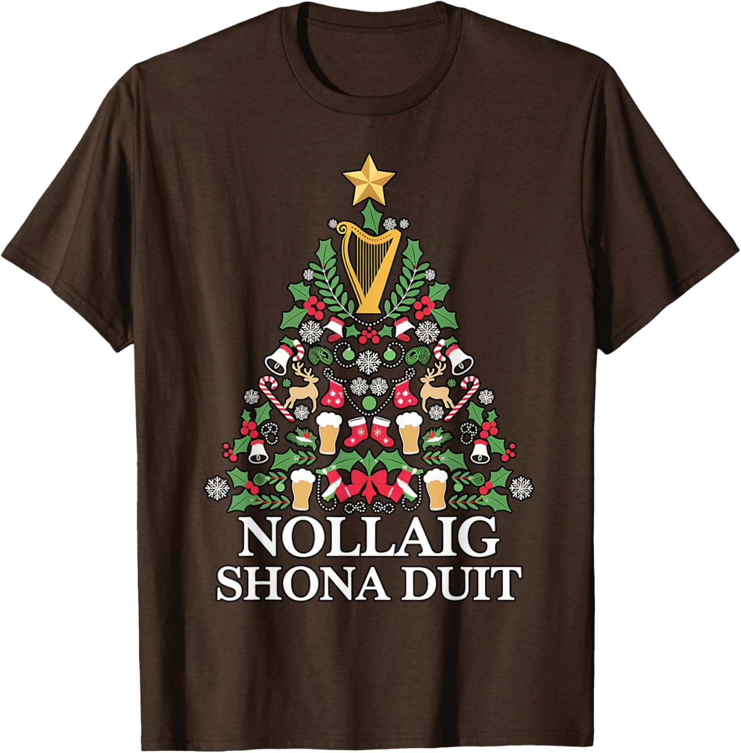 Irish Christmas Tree Nollaig Shona Duit Holiday Art T-Shirt for Festive Cheer - 14