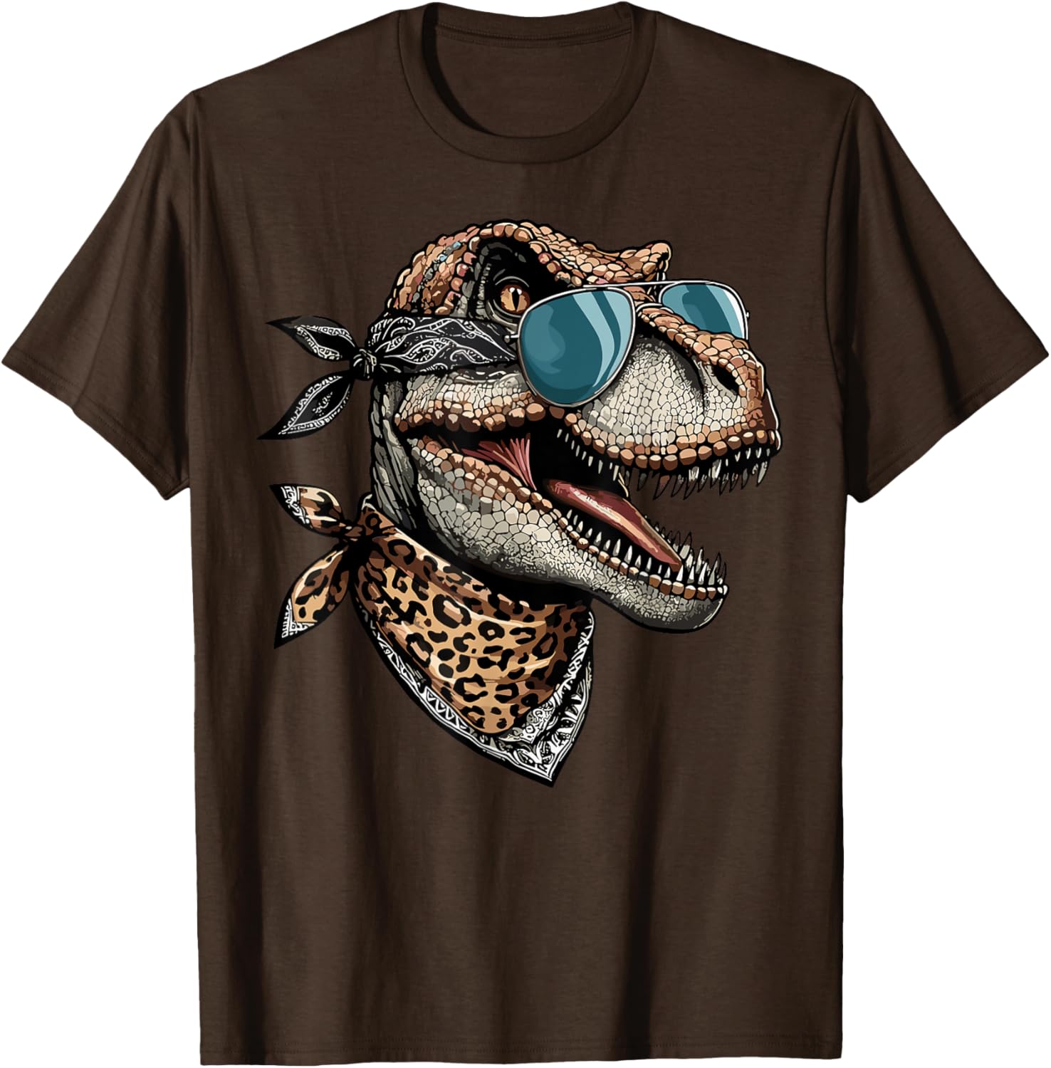 Cool Dinosaur in Leopard Scarf and Sunglasses T-Shirt for Kids and Adults - 1