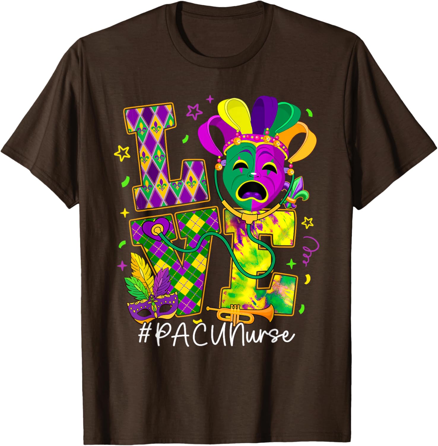 Funny LOVE Mardi Gras PACU Nurse T-Shirt for Carnival Party Fun - 4