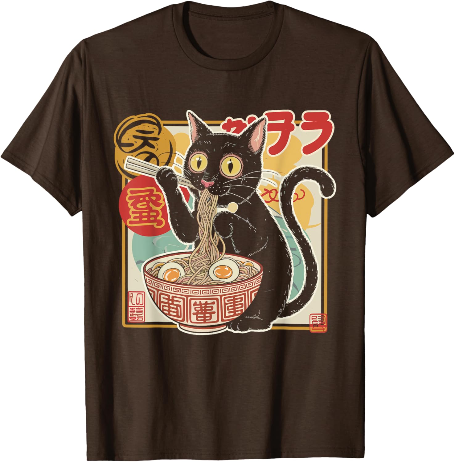 Funny Cat Eating Ramen Noodle T-Shirt for Anime Girls and Teens - 7