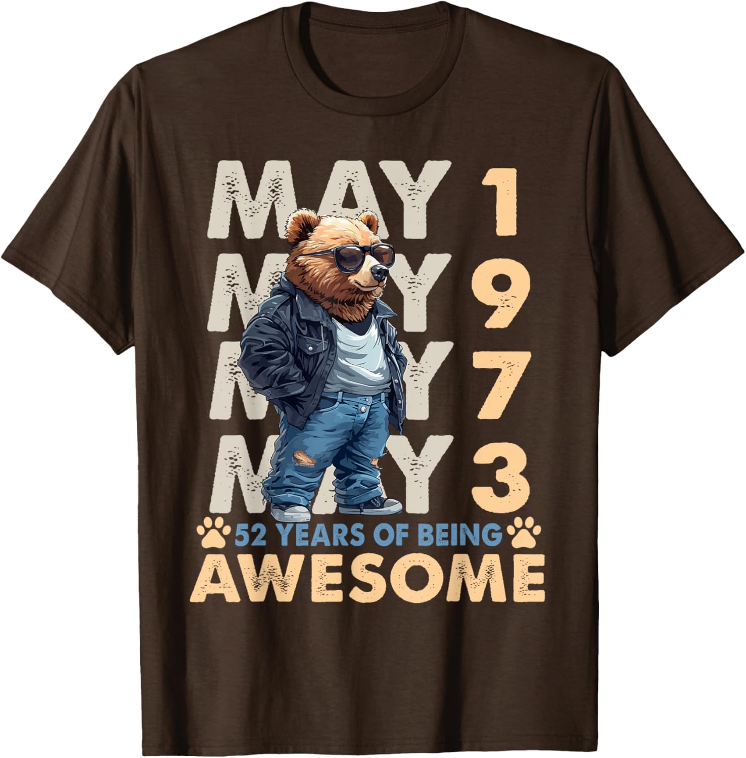Celebrate 52 Years with a May 1973 Birthday Bear Men's T-Shirt - 25