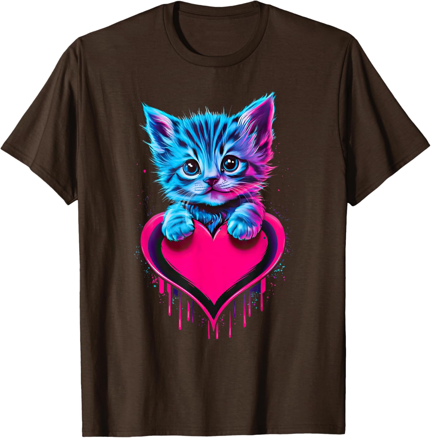 Cute Cat Valentine T-Shirt for Men, Women, and Kids - Funny Blacklight Design - 1