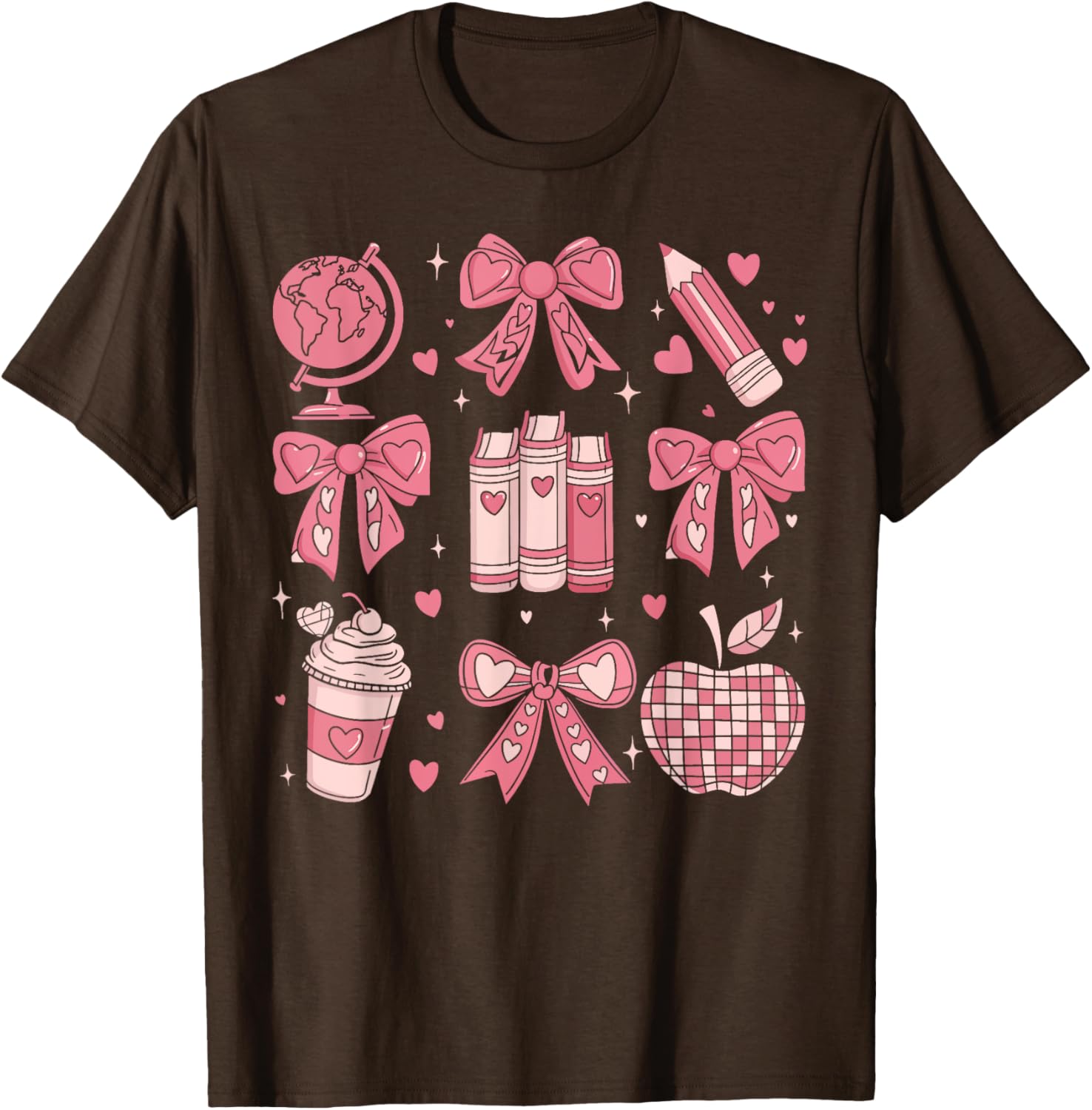 Coquette Bow Apple Book Ribbons Teacher Valentine's Day T-Shirt Gift - 12