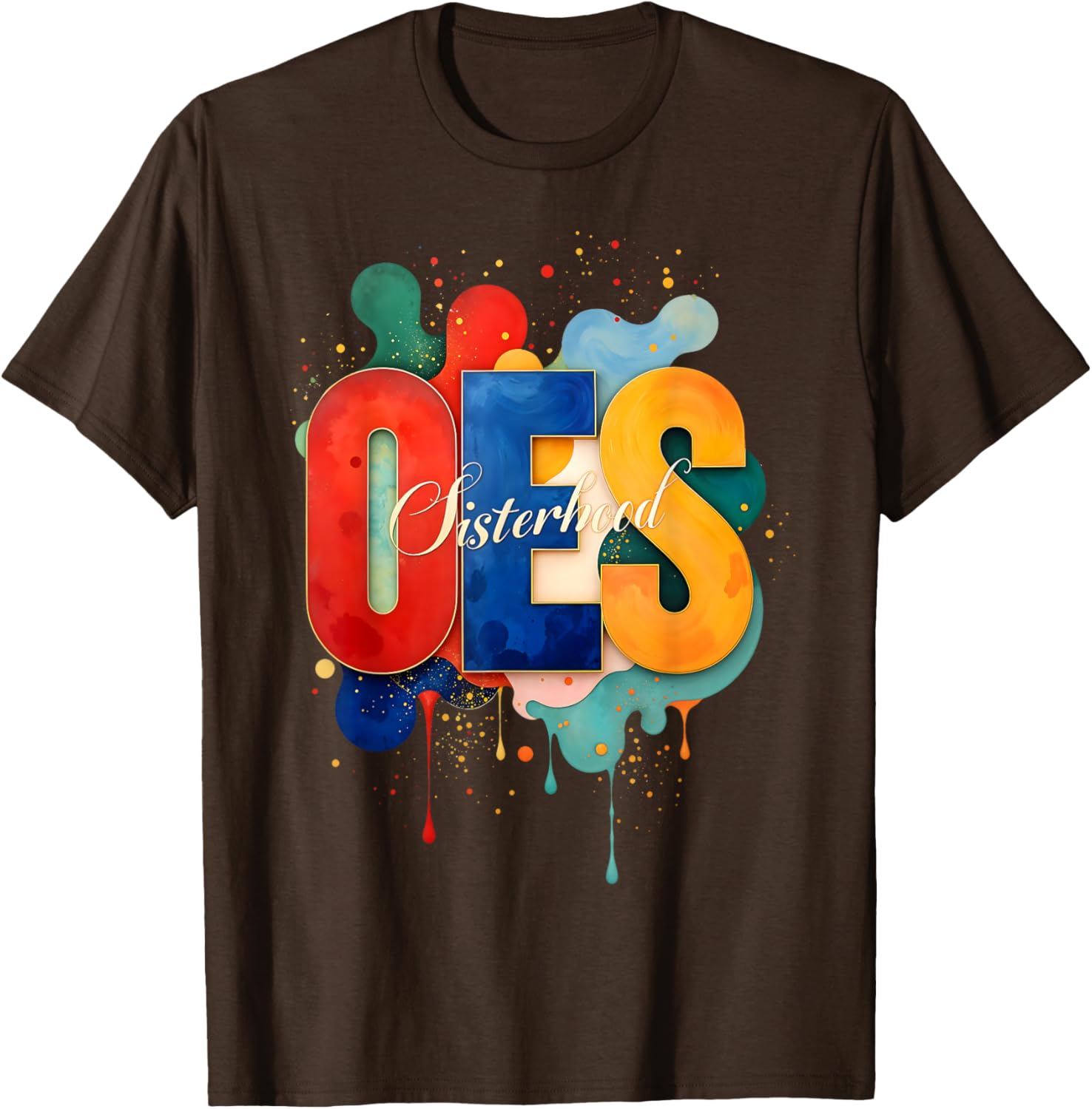 Colorful OES Watercolor Paint Drip T-Shirt for Order of the Eastern Star - 7