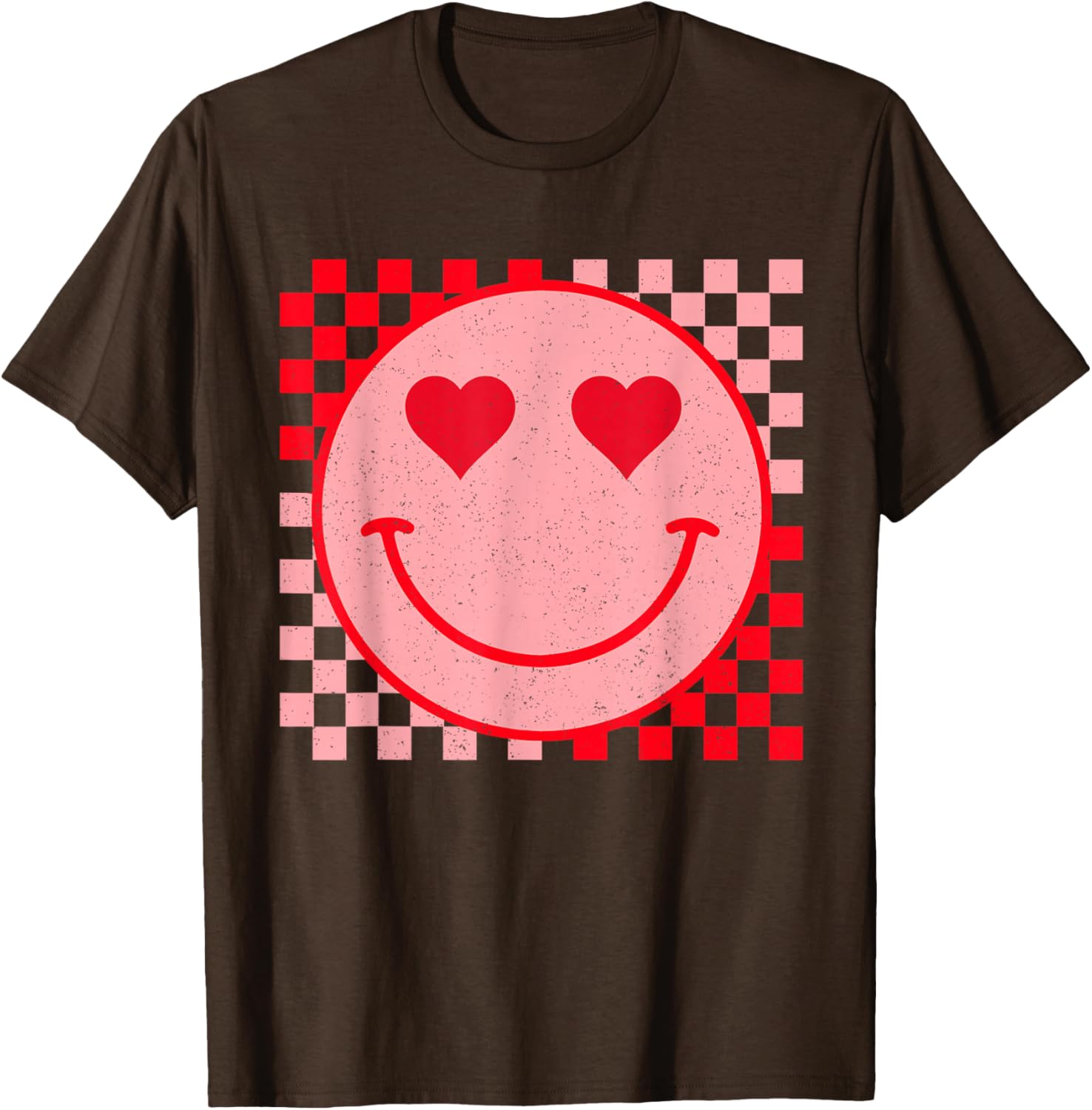 Trendy Smiling Face Checkered Pattern Valentine's Day T-Shirt for Fun Fashion - 5