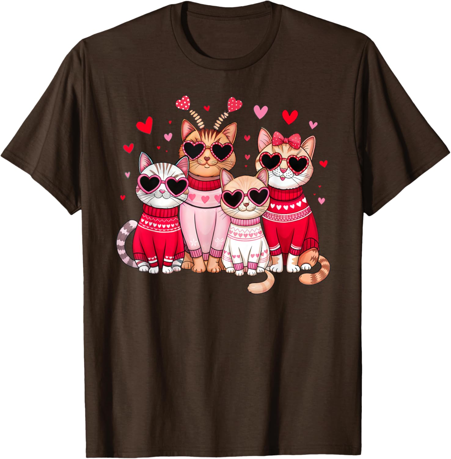 Retro Cat Heart Valentine's Day T-Shirt for Men and Boys, Cute Love Tee - 11