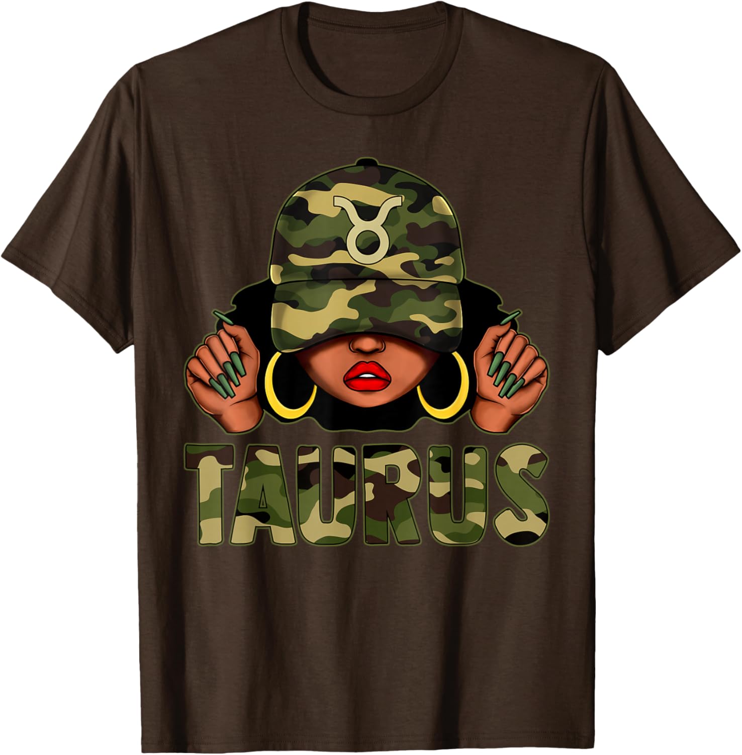 Taurus Queen Black Woman Camo Afro Girl Zodiac T-Shirt for Stylish Women - 23