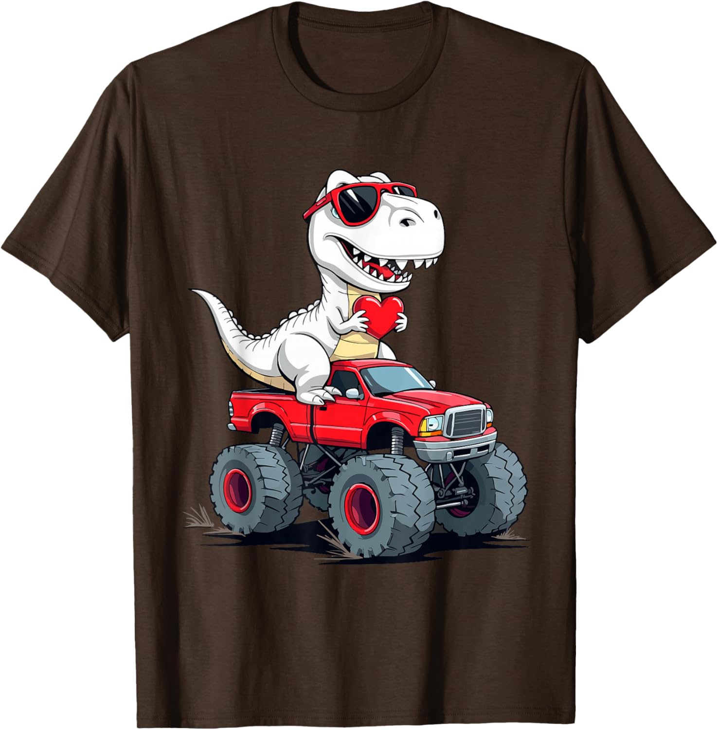 Fun Valentine's Day Dinosaur Monster Truck T-Shirt for Boys and Girls - 24