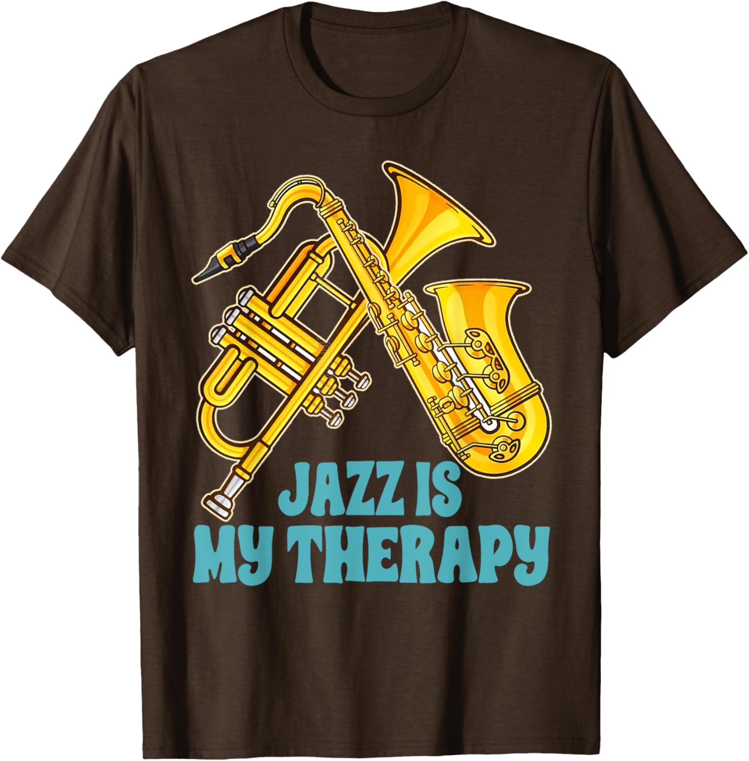 Jazz Lover Musician T-Shirt Featuring Saxophone and Trumpet Design - 1