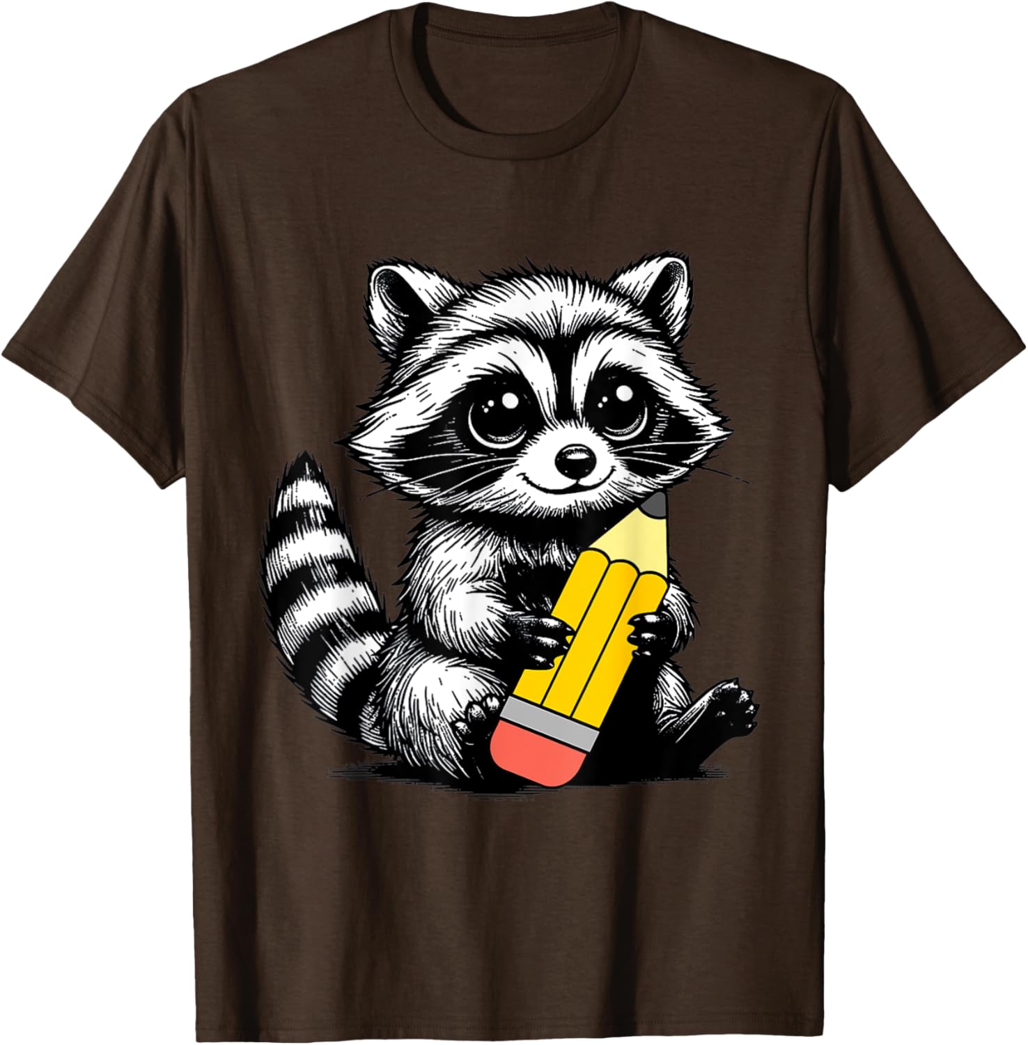 Cute Raccoon Teacher T-Shirt with Pencil Design for Animal Lovers - 2