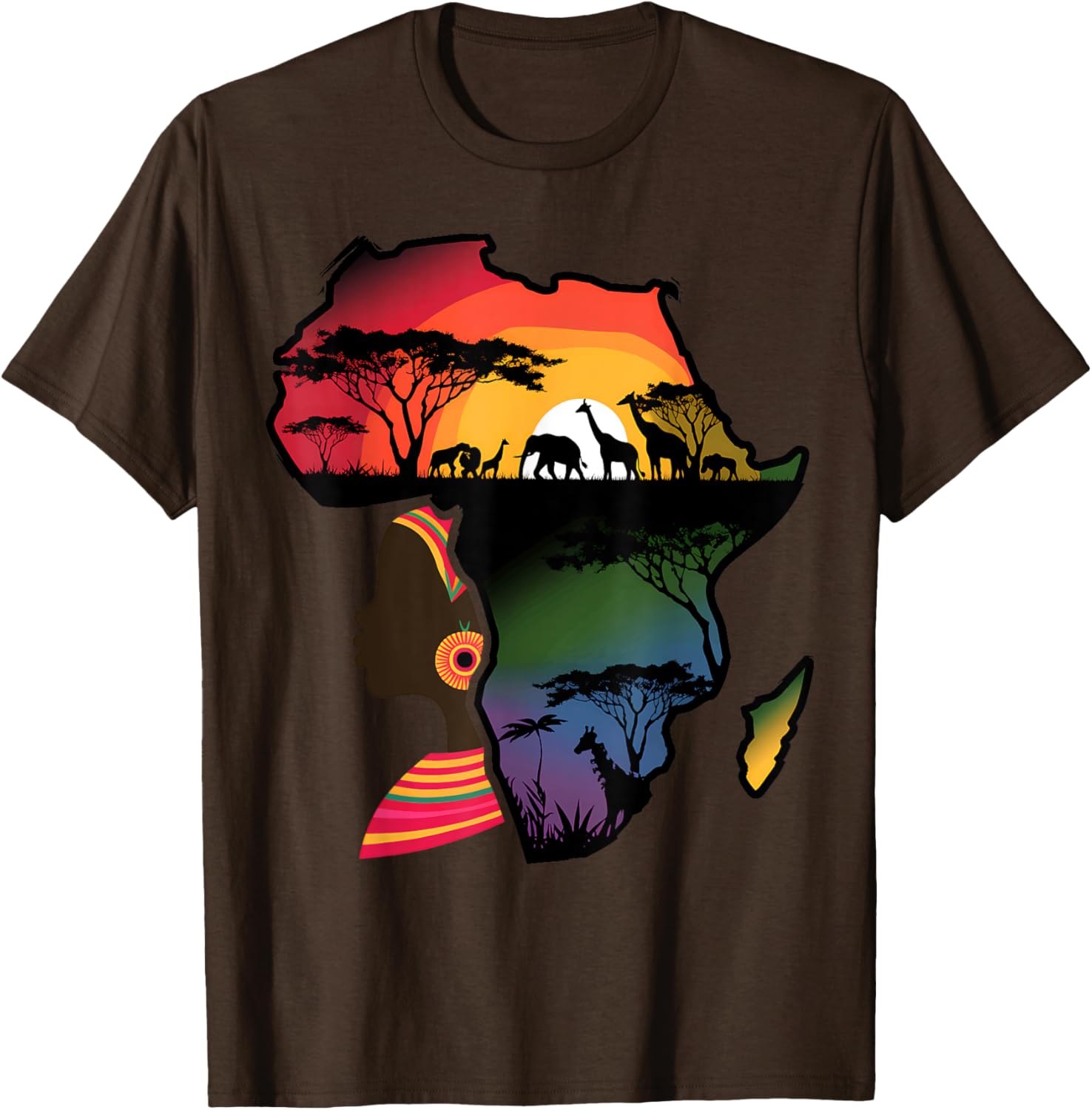 Black Women Afro Map Safari Animals T-Shirt Celebrating African Heritage - 22