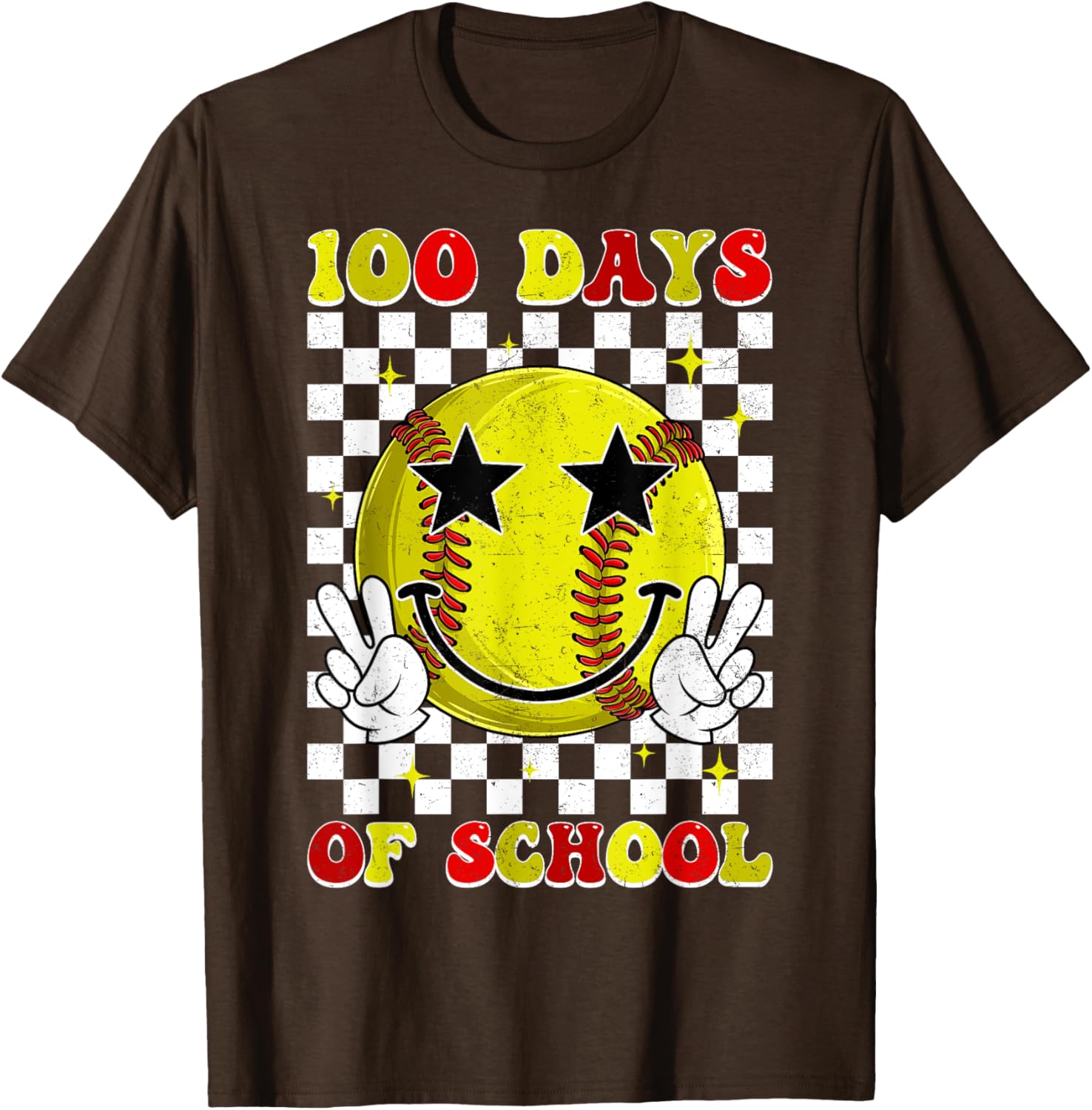 Groovy 100 Days Smarter Softball T-Shirt for Boys, Fun School Style - 1