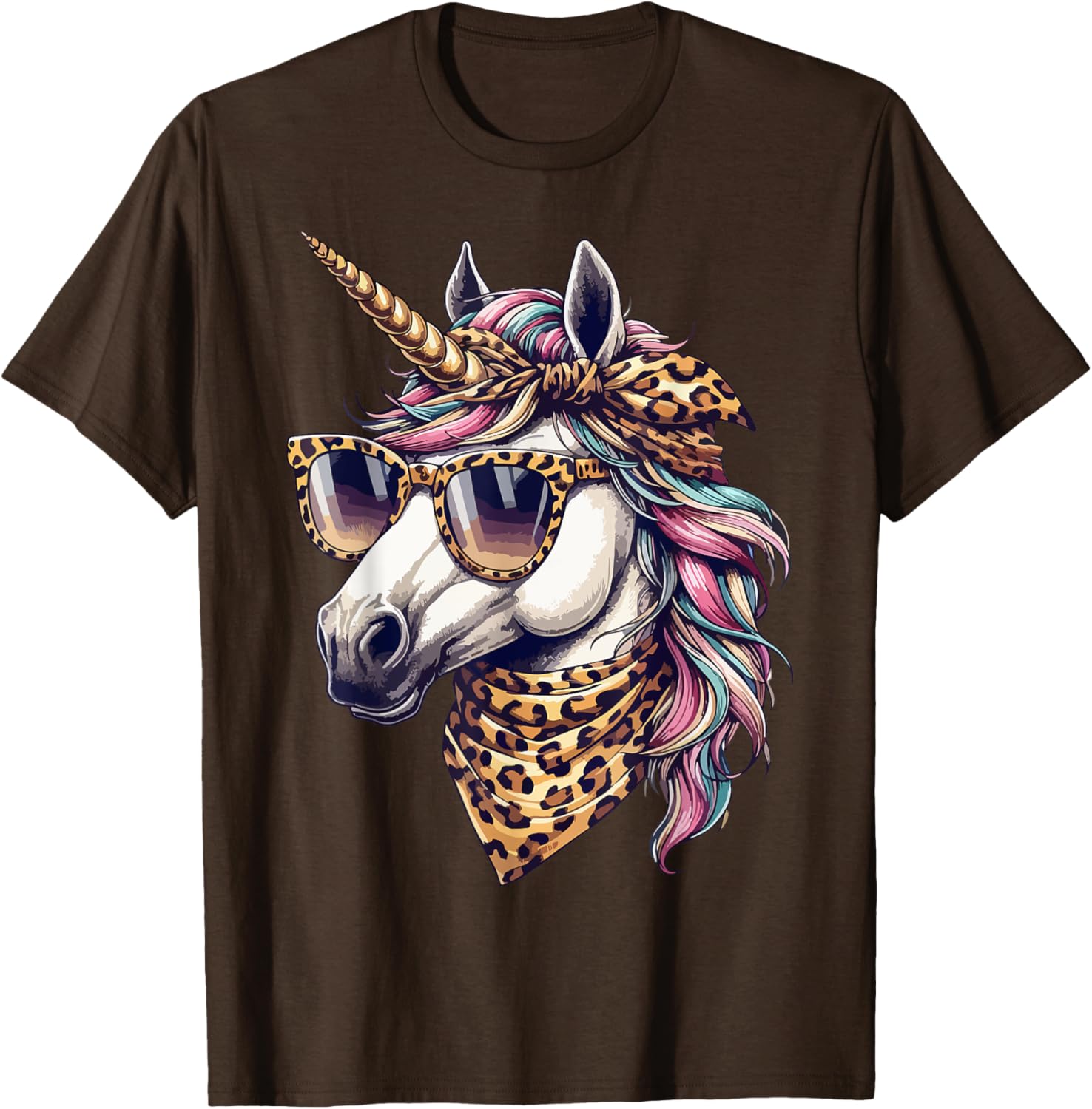 Whimsical Unicorn in Leopard Scarf and Sunglasses T-Shirt for Fun Style - 21