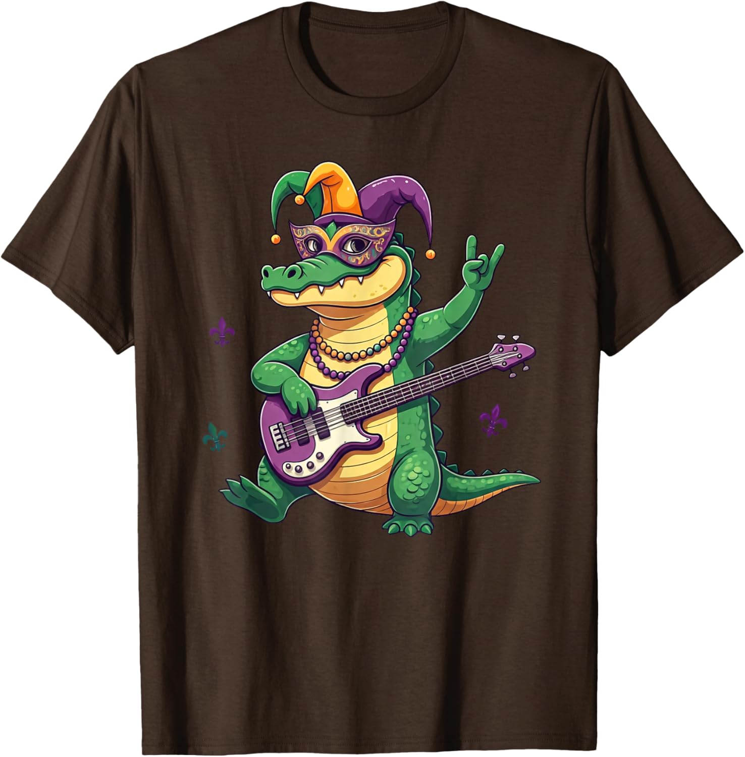 Bass Guitar Alligator Mardi Gras T-Shirt for Men, Women, and Kids - 6