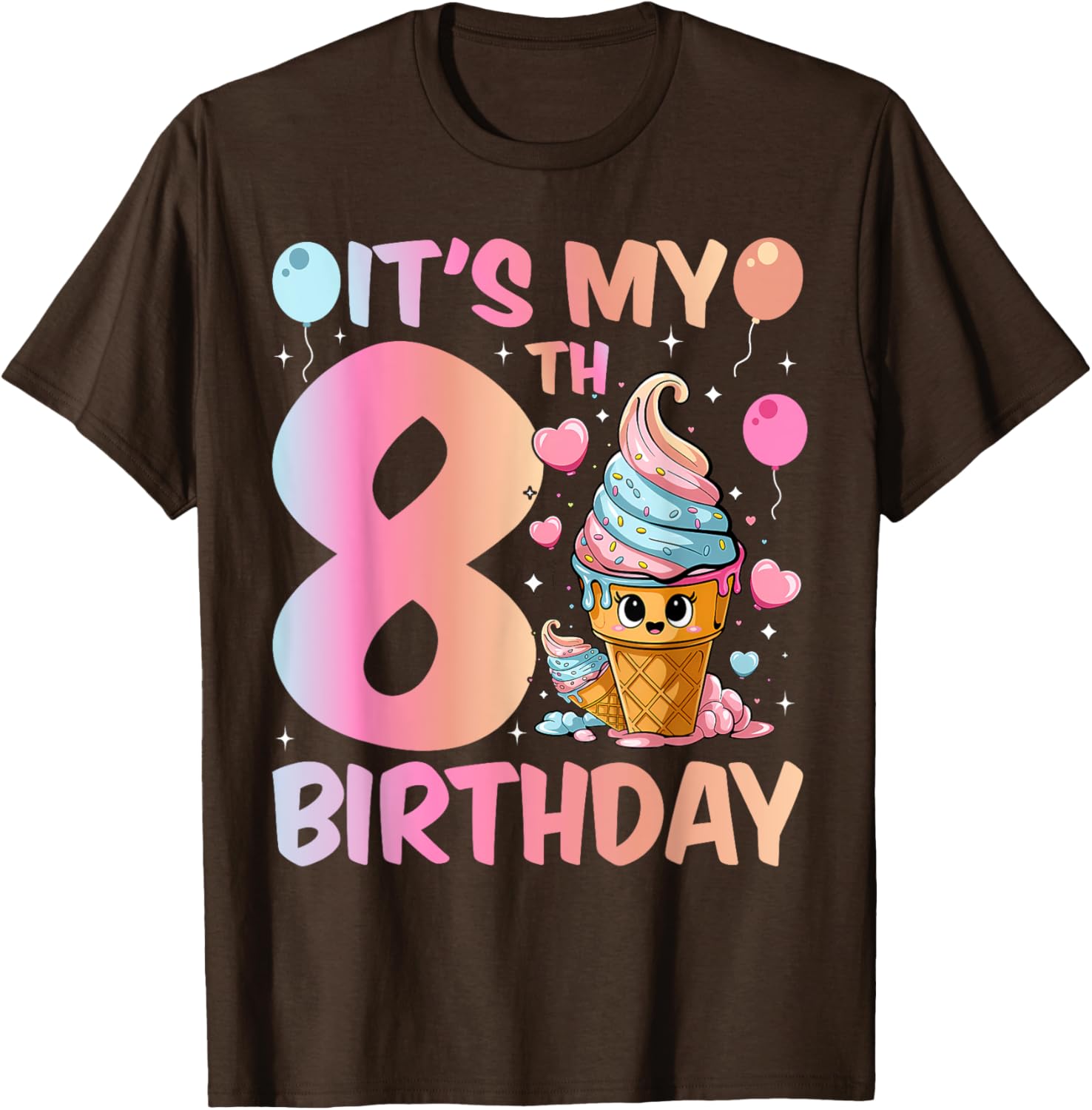 Cute Ice Cream Number 8 T-Shirt for Girls 8th Birthday Celebration - 8