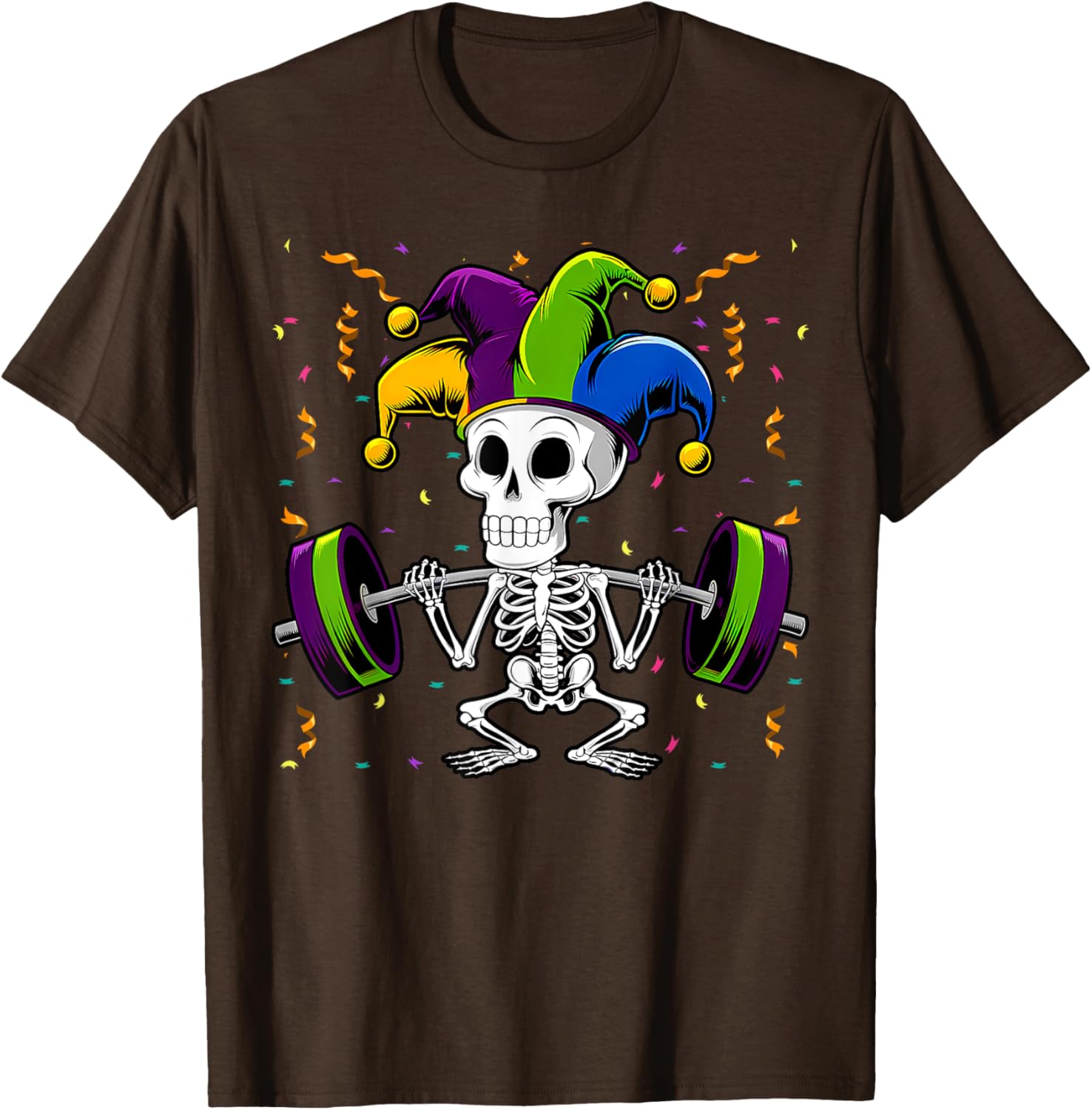 Jester Skeleton Deadlift T-Shirt for Mardi Gras Gym Lovers - 4