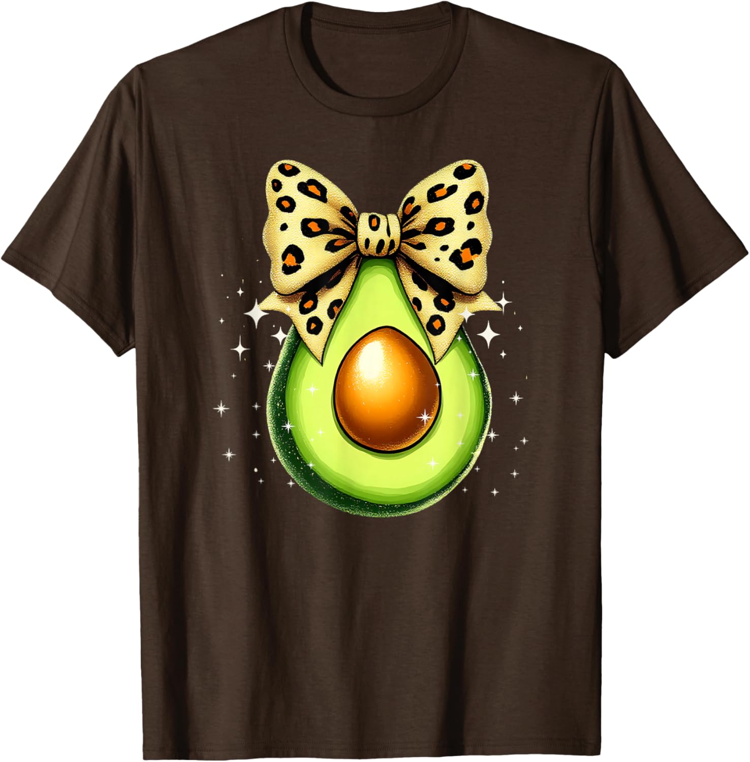 Cute Avocado Leopard Ribbon Bow T-Shirt for Women and Girls - 25