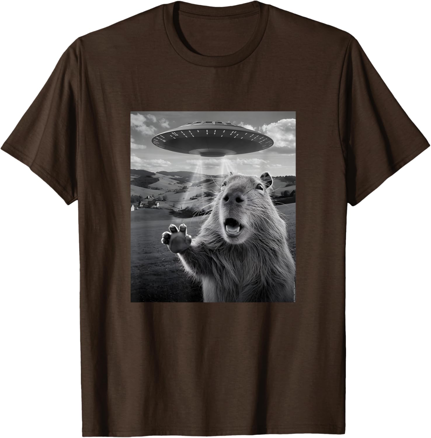 Funny UFO T-Shirt with Scared Capybara Design for Unique Style - 13