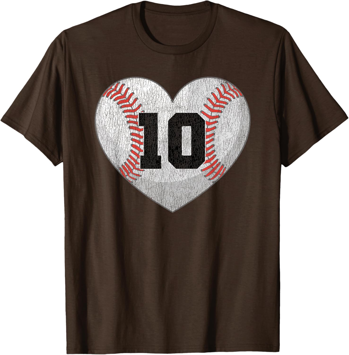 Baseball Mom T-Shirt with Distressed Heart and Number 10 Design - 9