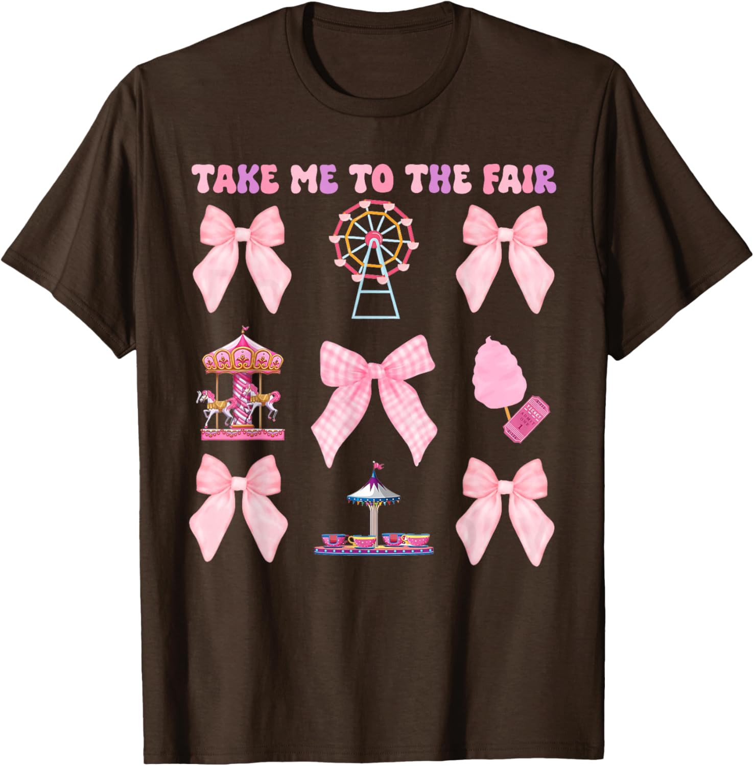 Take Me To The Fair Pink Bow Ferris Wheel T-Shirt for Stylish Fun - 15