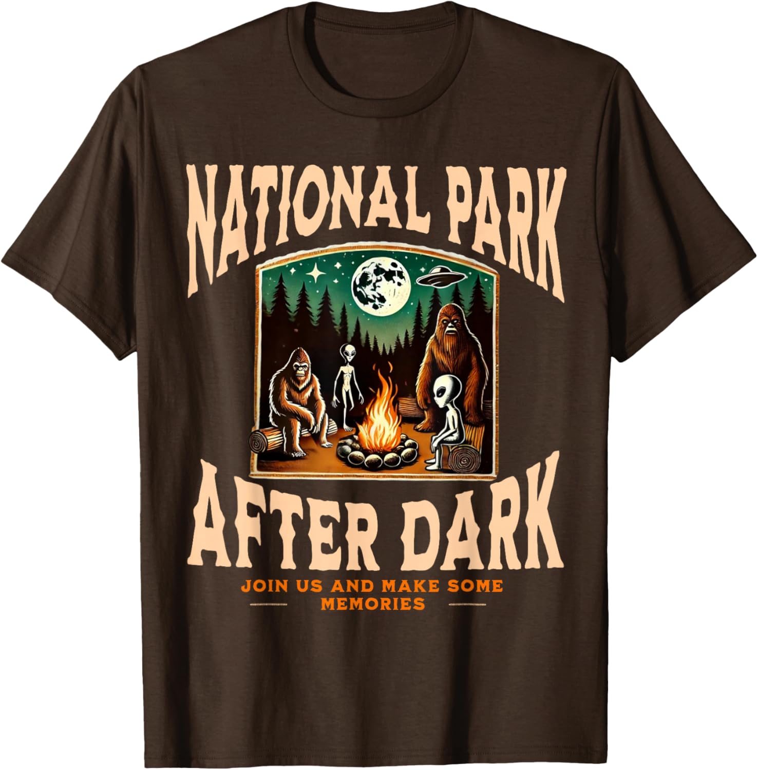 Funny Bigfoot Campfire T-Shirt for National Park Lovers at Night - 16