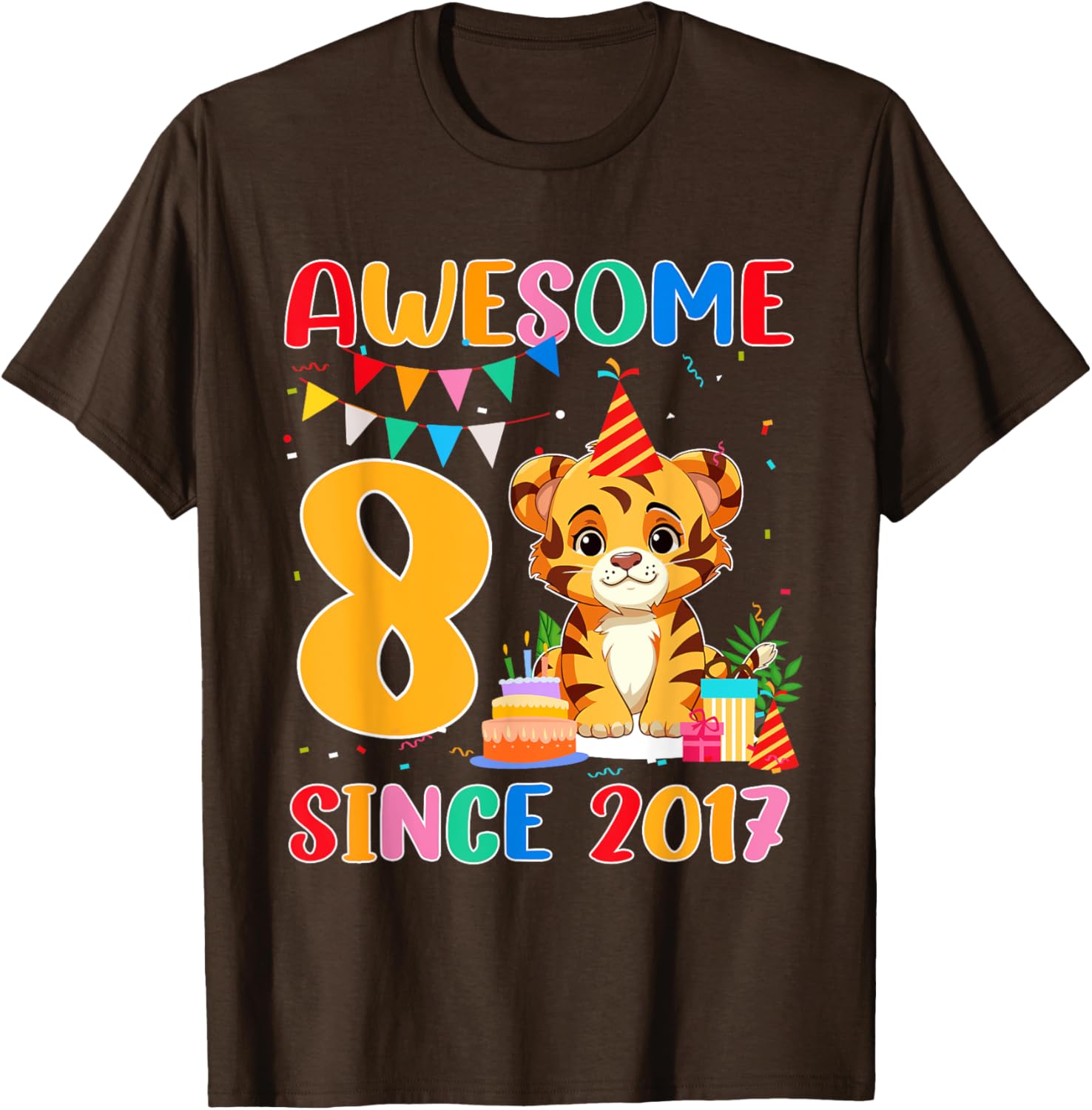 Cool 8 Year Old Birthday Tiger Lover T-Shirt Gift for Kids Since 2017 - 2
