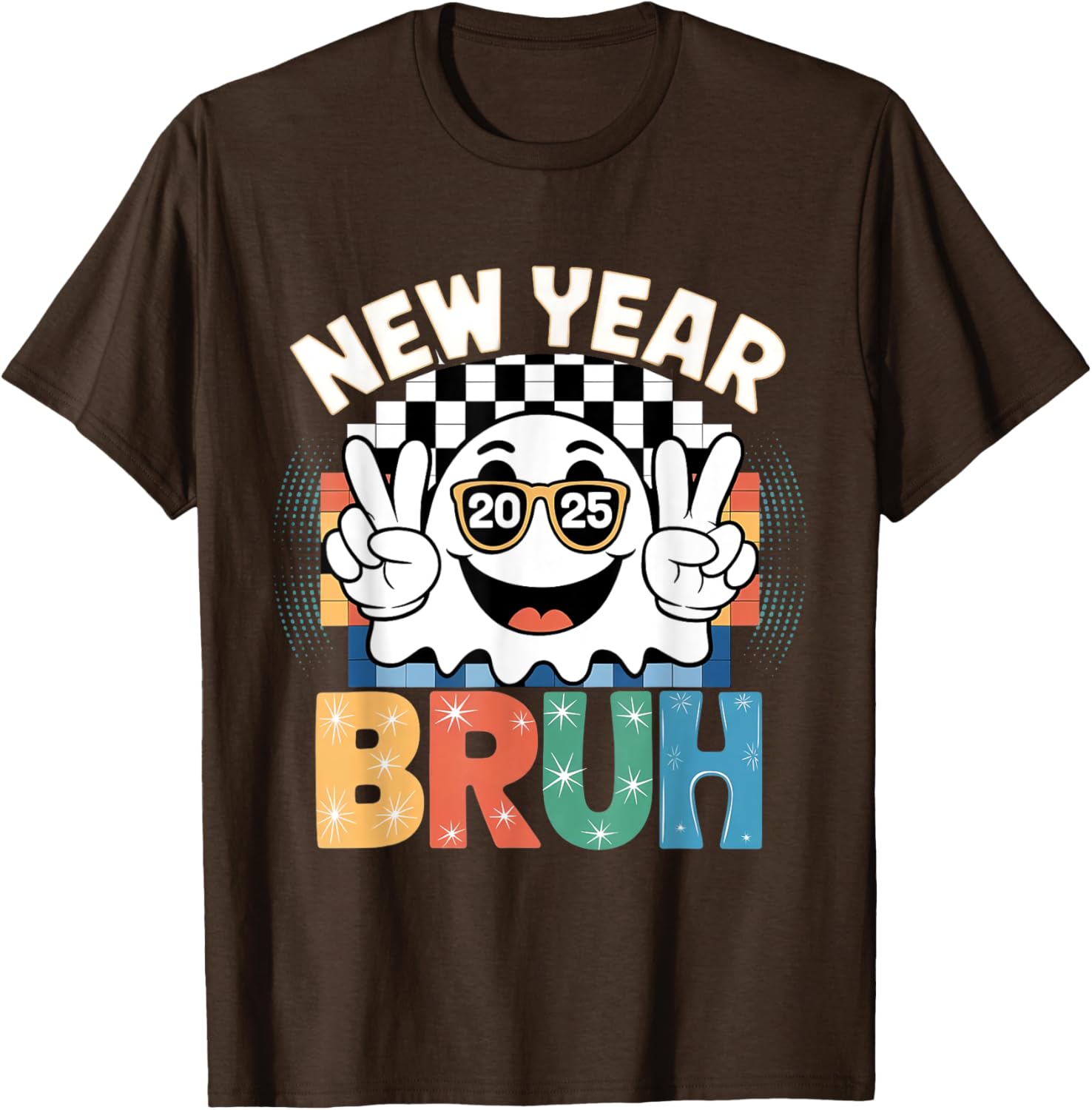 Cute Boo Ghost Happy New Year 2025 Vibes Funny Retro T-Shirt - 2