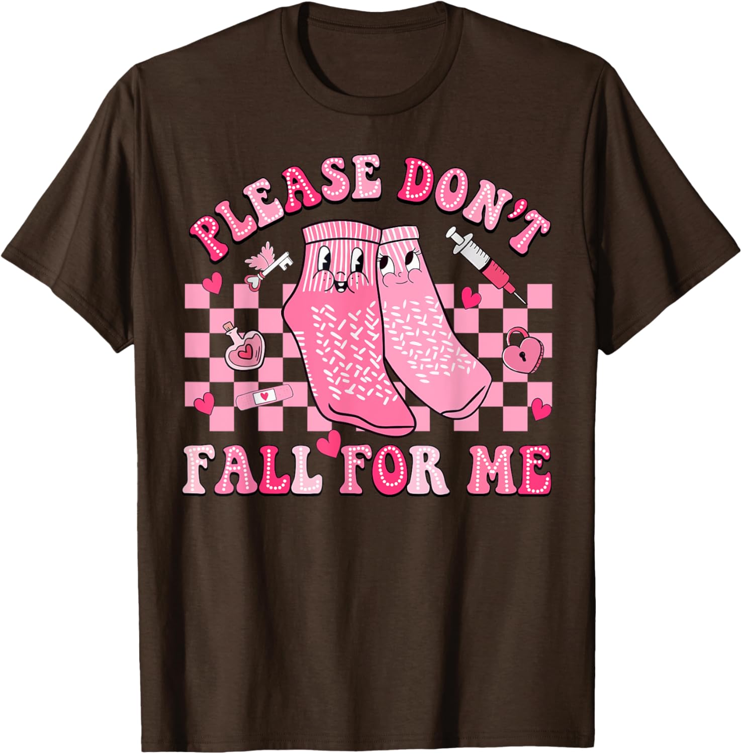 Nurse Valentine Non Slip Socks Please Don't Fall For Me T-Shirt Gift - 14