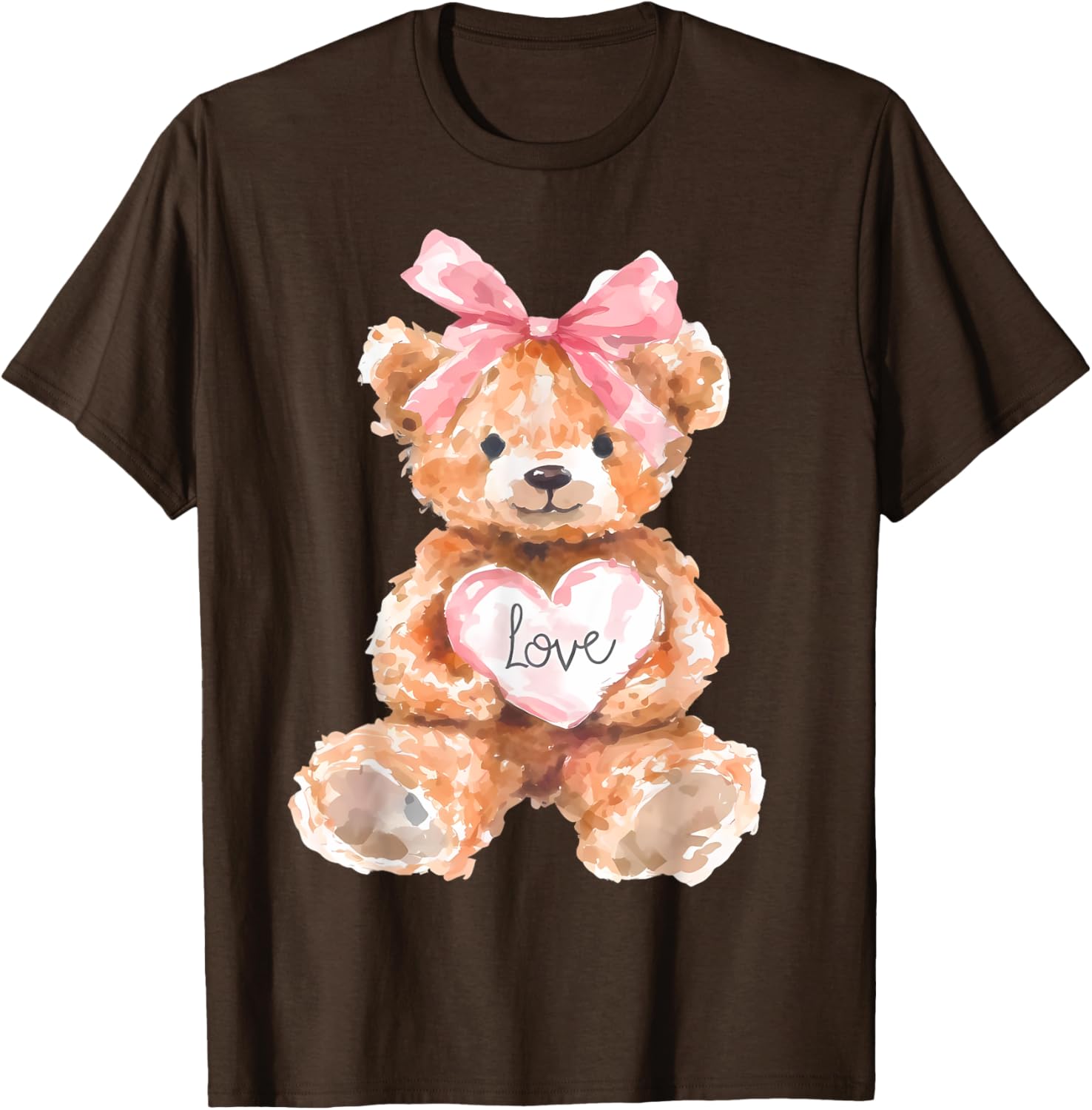 Watercolor Bear with Pink Bow Cute Valentine T-Shirt for Women and Girls - 5