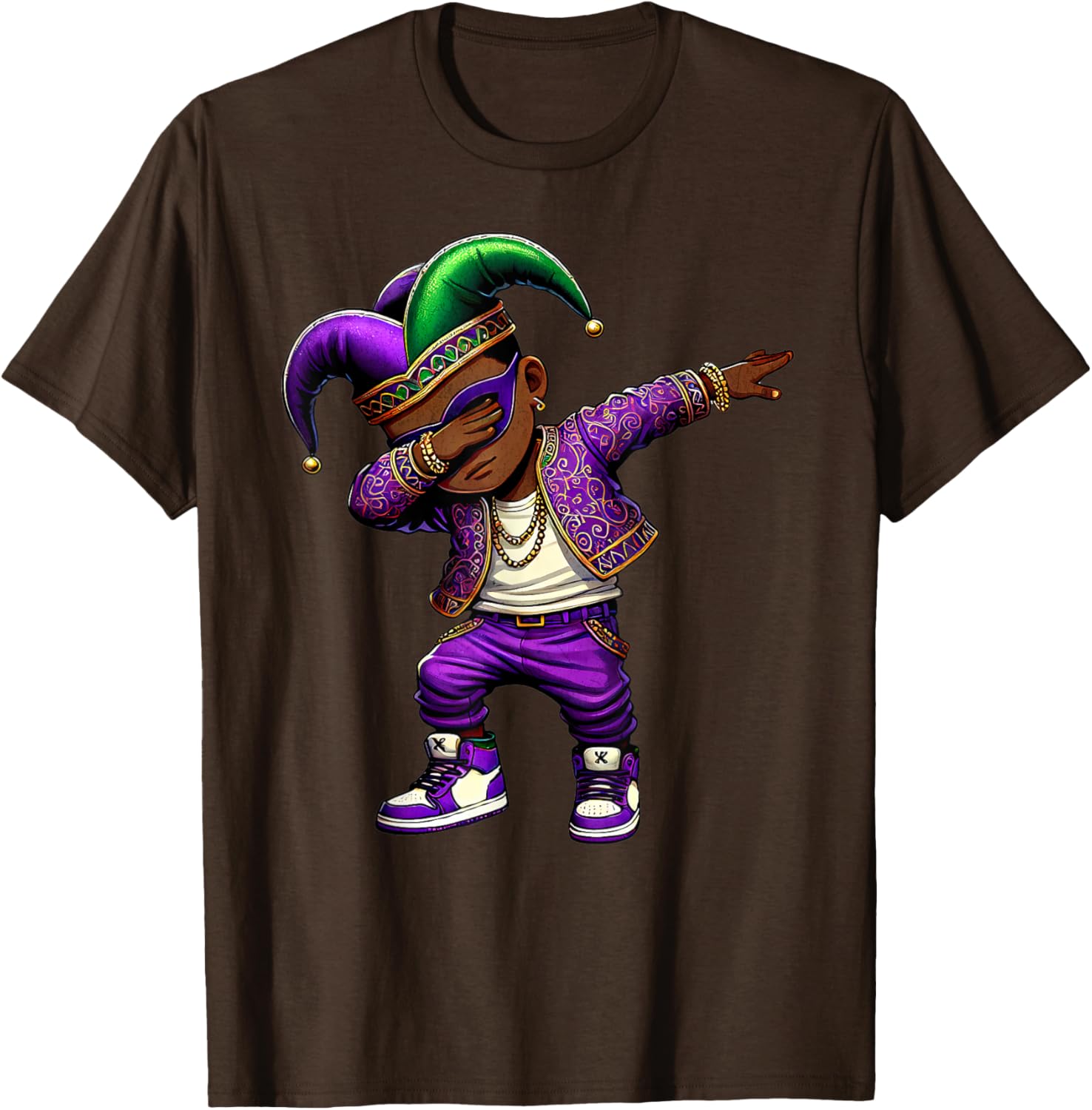 Funny Mardi Gras Jester Hat T-Shirt for Black Kids - Dabbing Boy Design - 8