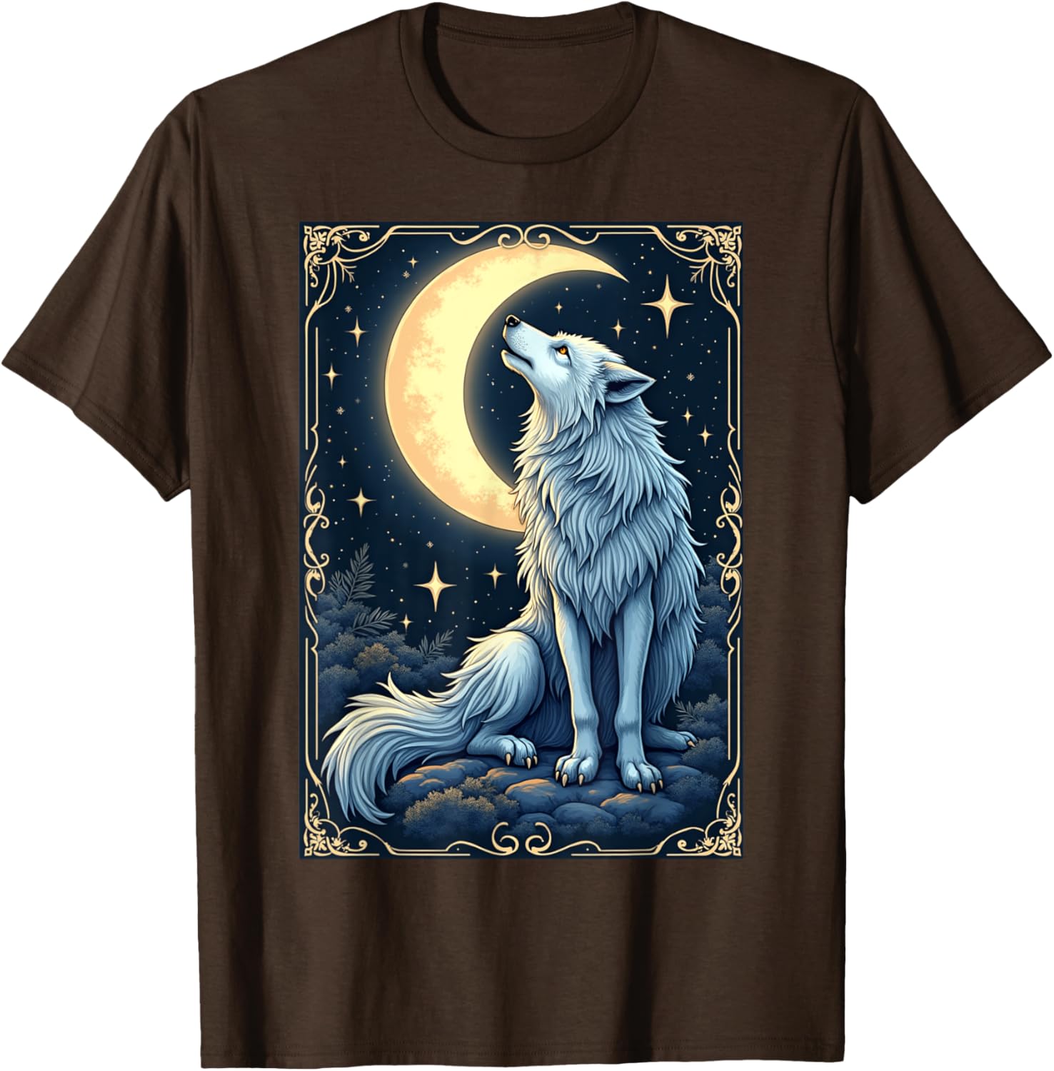 Mystical Wolf Under Moonlight T-Shirt for Celestial Art Lovers - 3