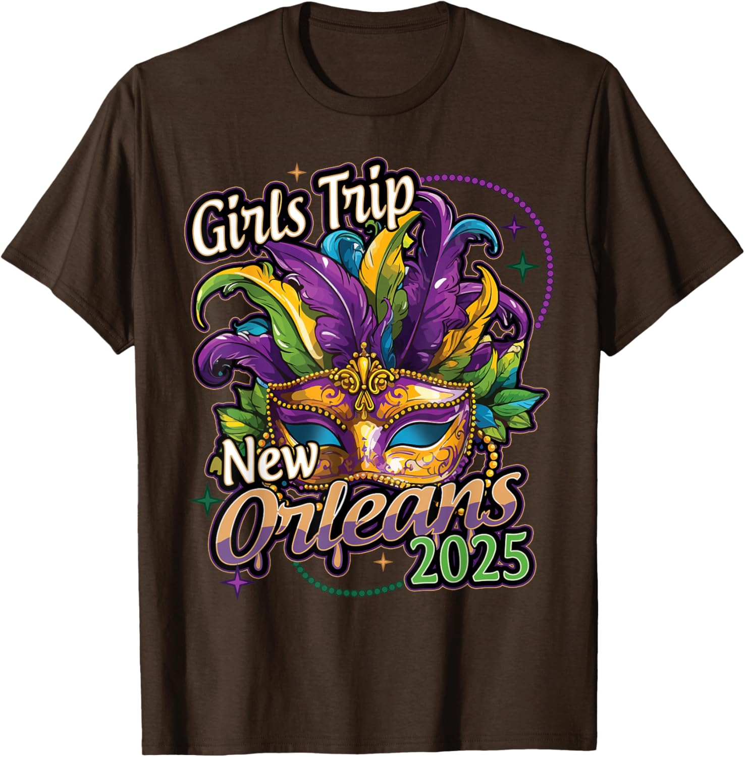 Girls Trip New Orleans 2025 Mardi Gras Mask Beads T-Shirt for Women - 5