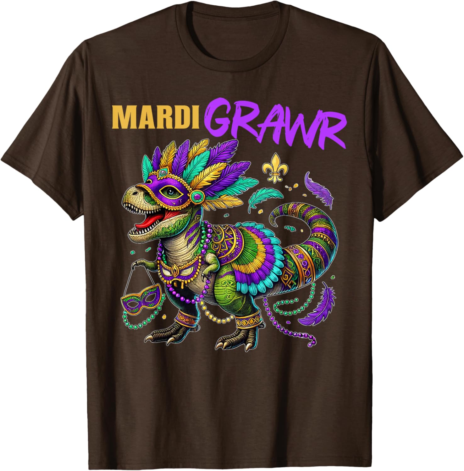 Funny T Rex Dinosaur Mardi Gras Party T-Shirt for Dino Lovers - 23