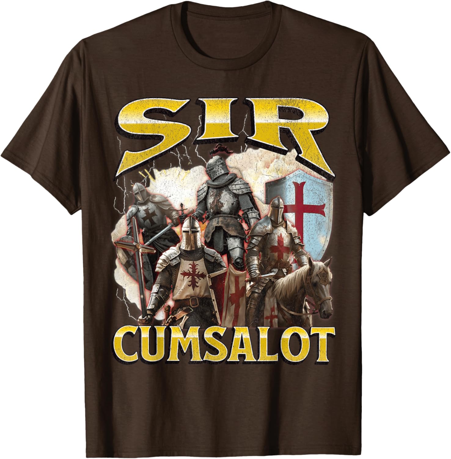 Sir Cumsalot Funny Offensive Knight Meme Graphic T-Shirt for Adults - 13