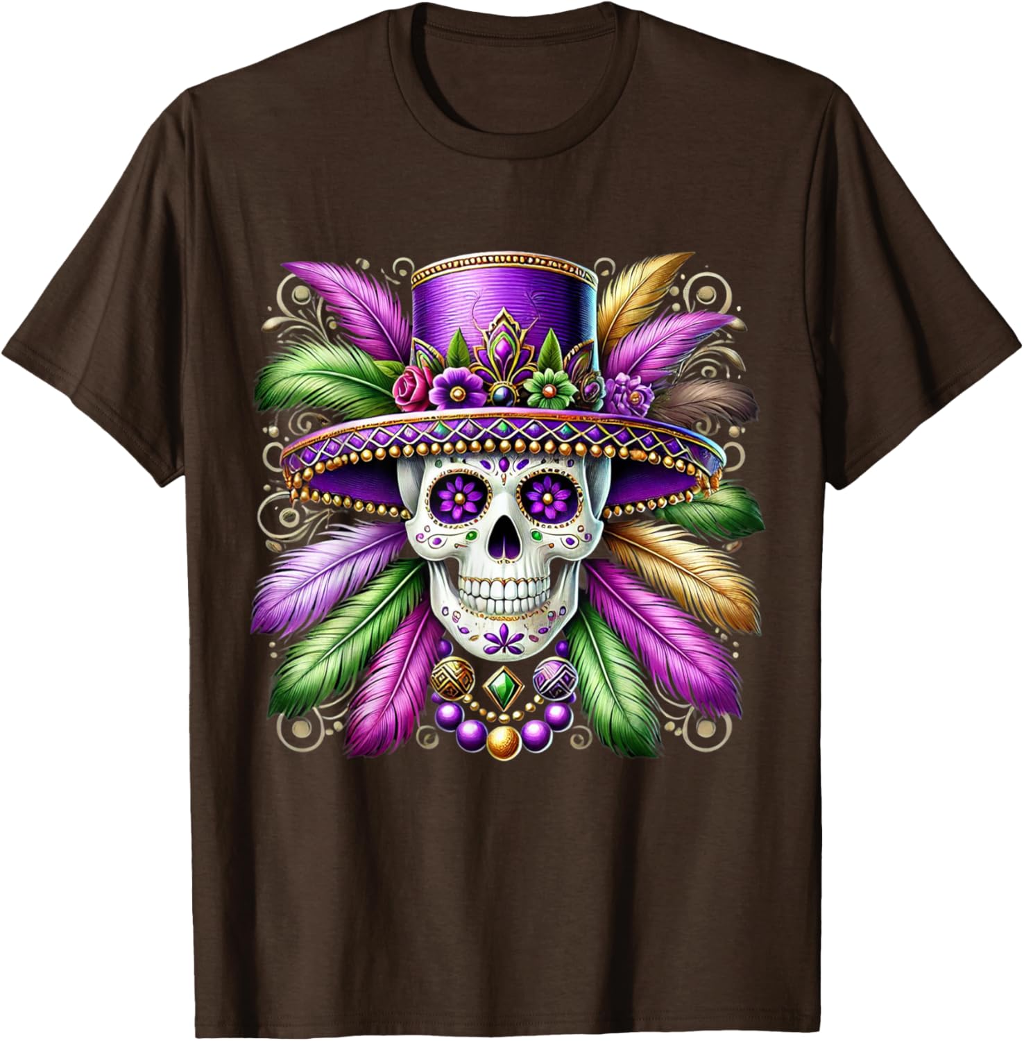 Sugar Skull Mardi Gras T-Shirt for Carnival Celebrations in New Orleans - 14