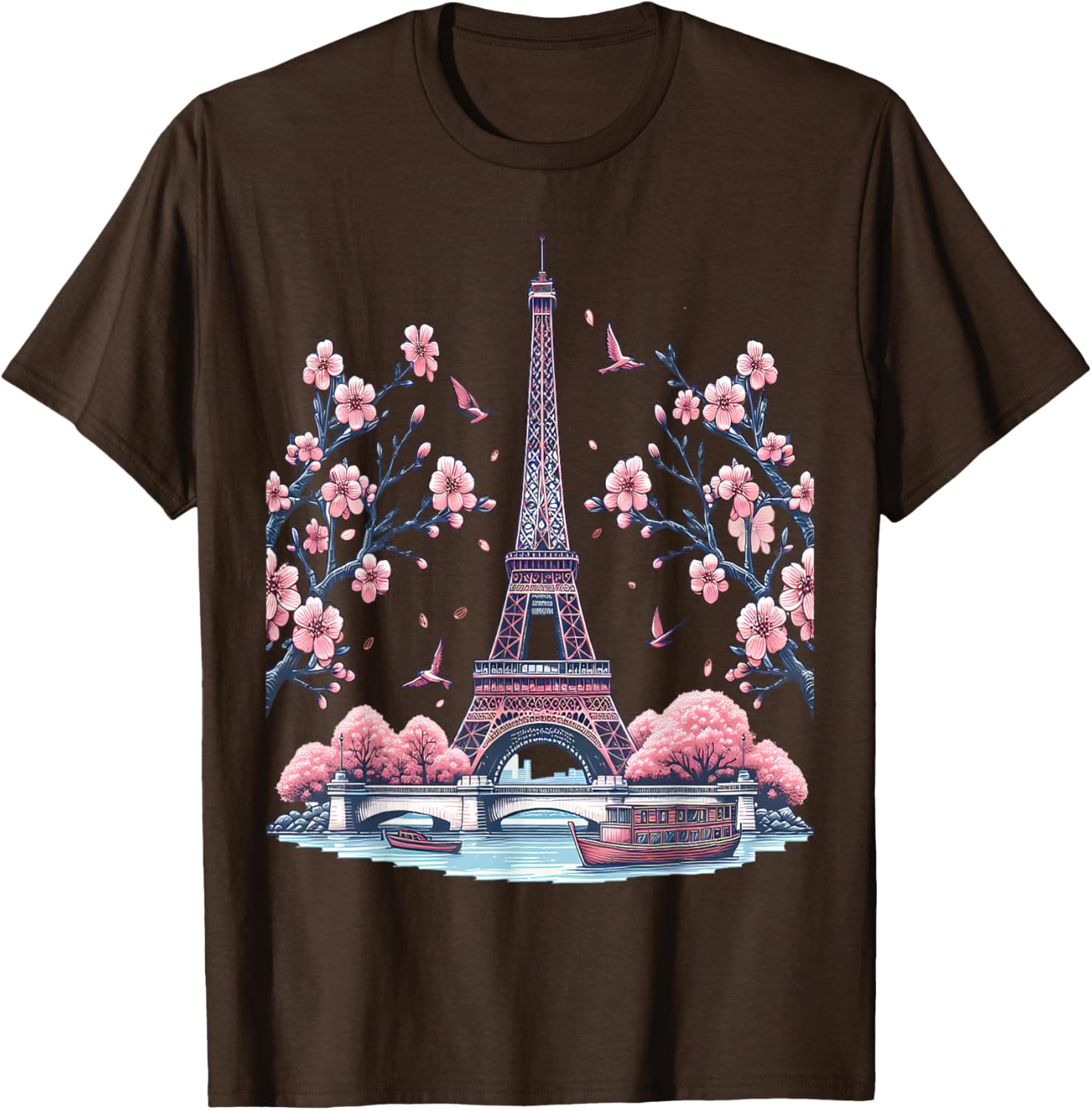 Parisian Souvenir Eiffel Tower Cherry Blossom T-Shirt for Travelers - 3