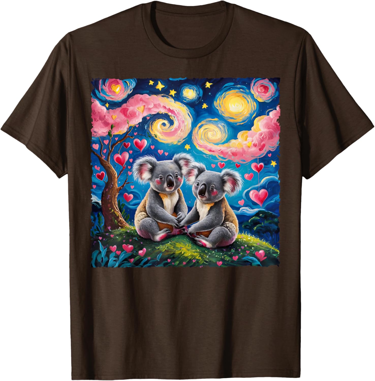 Koala Bear Van Gogh Starry Night T-Shirt for Romantic Couples - 7