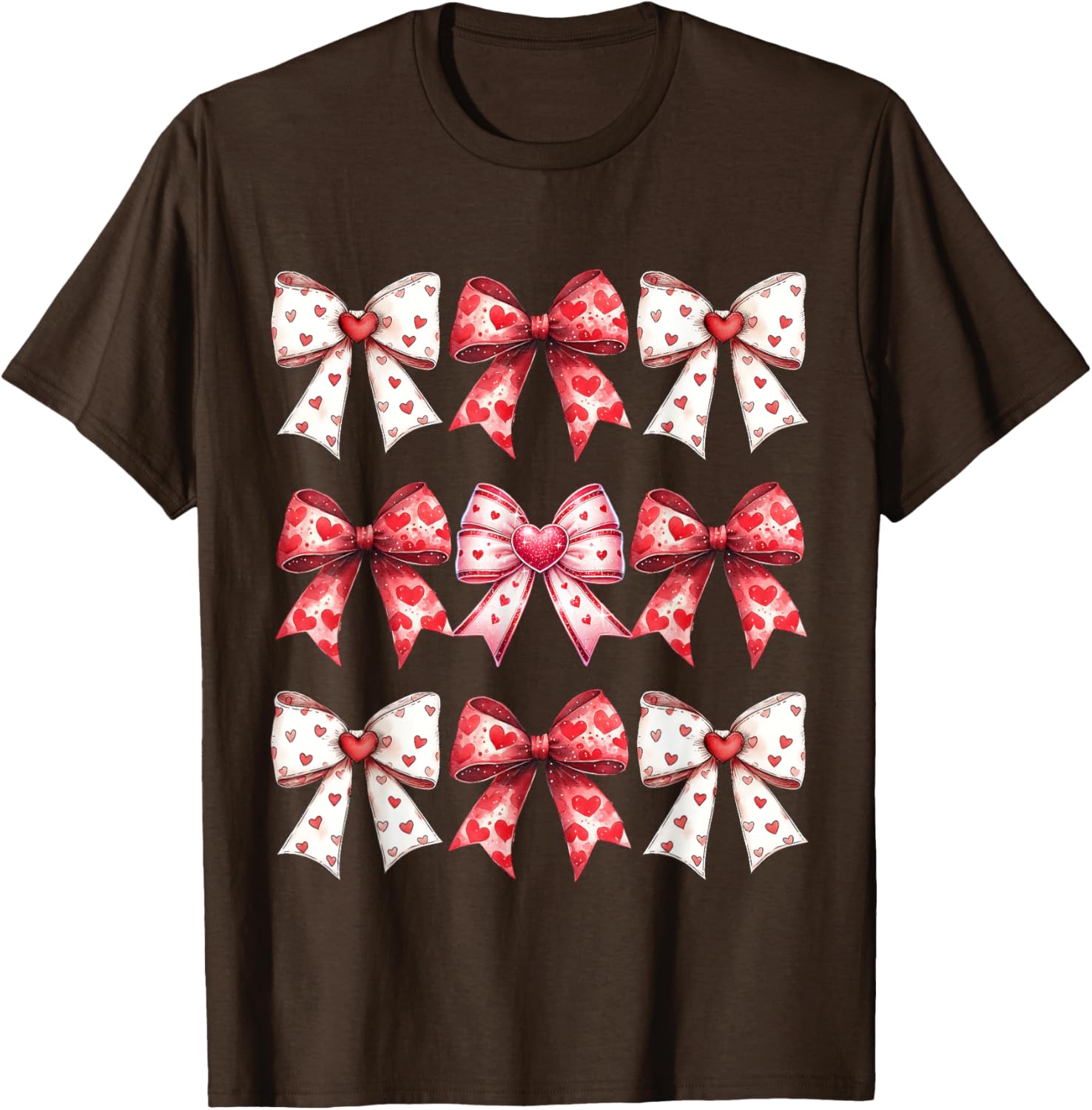 Valentine's Day Heart Coquette Bow Ribbons T-Shirt for Women and Girls - 2