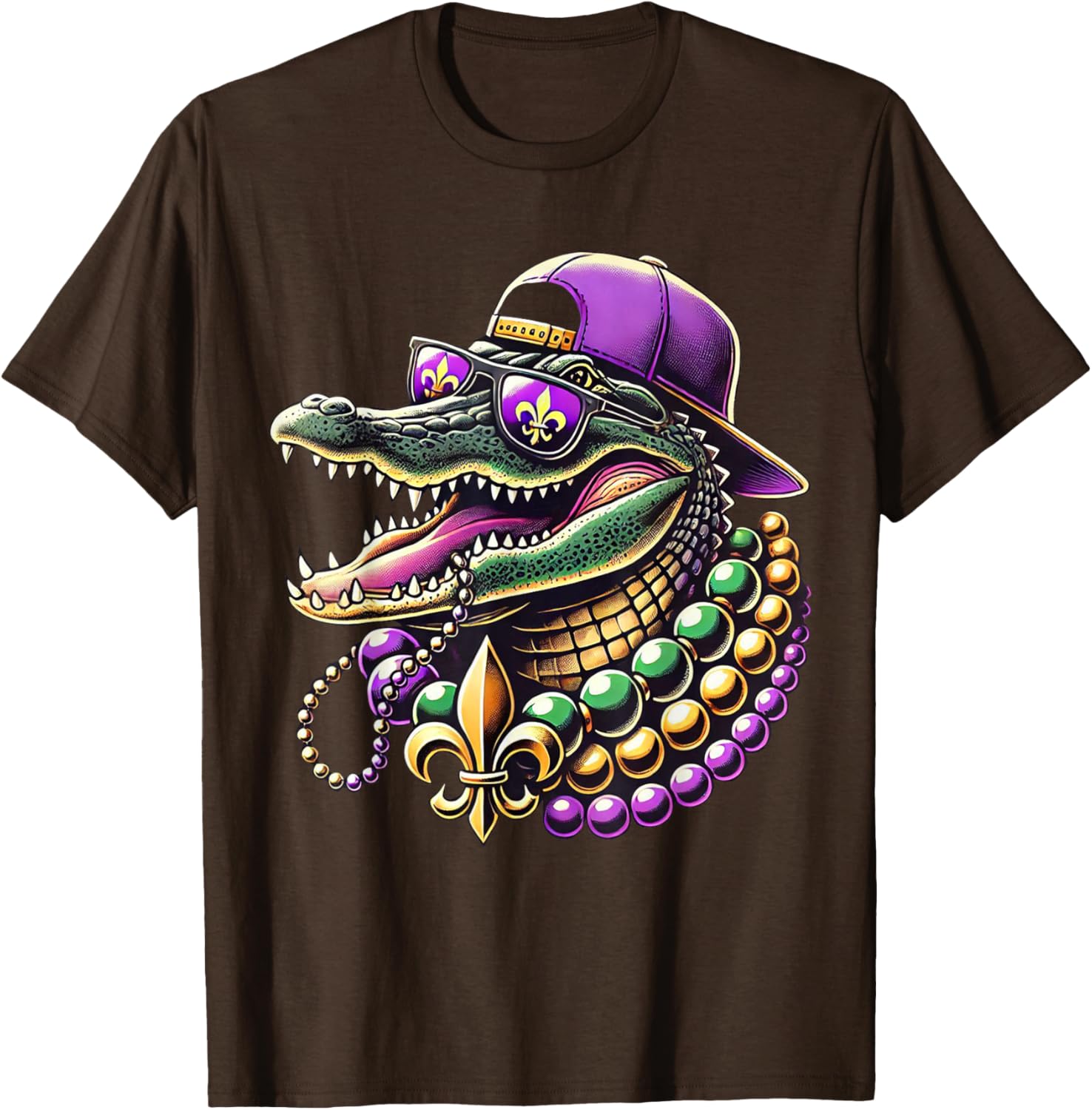 Unisex Mardi Gras T-Shirt - Cartoon Pattern Black Short Sleeve Tee - 20