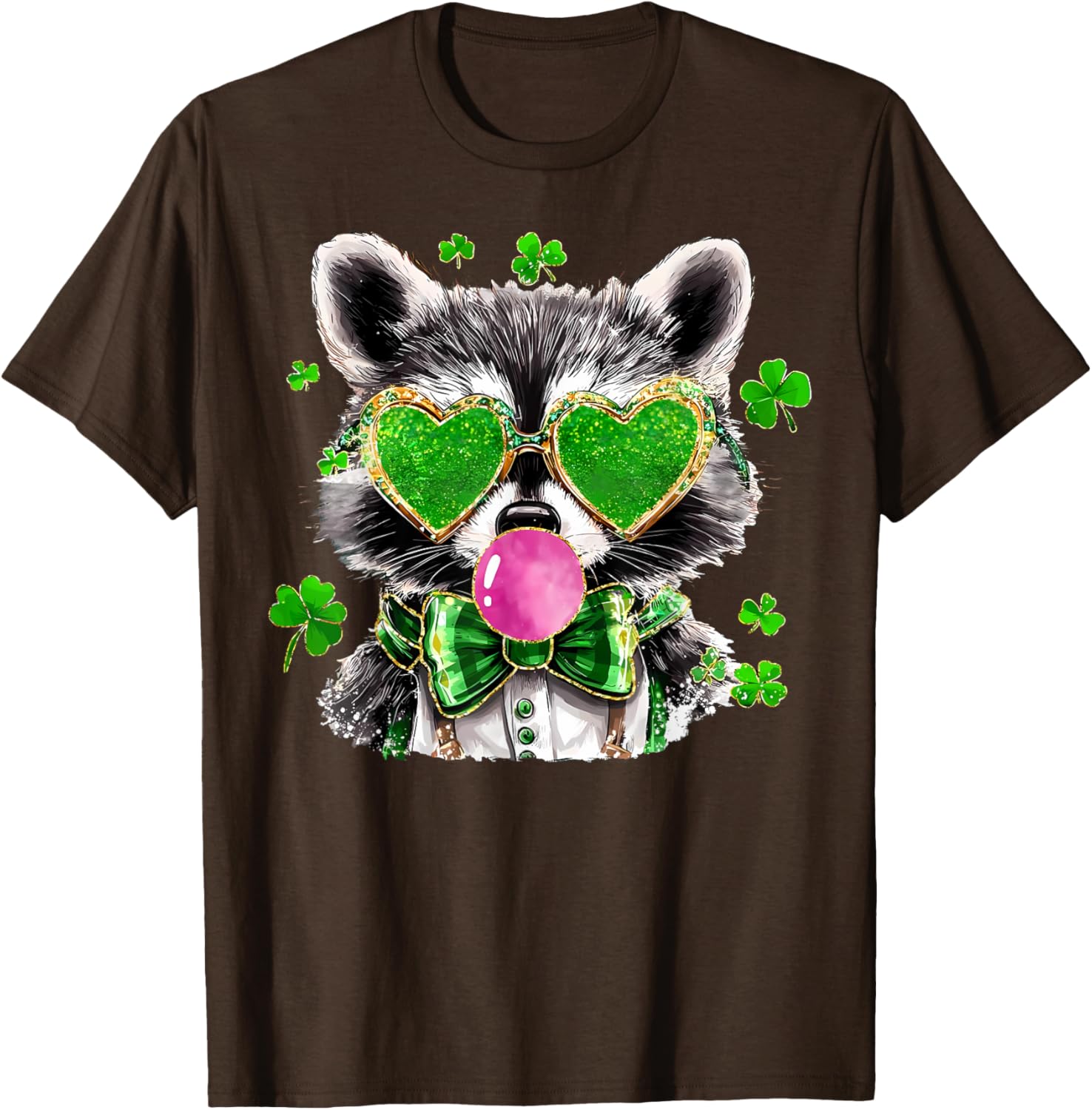 Lucky Racoon Blowing Gum Funny Shamrock St Patrick's Day T-Shirt - 7