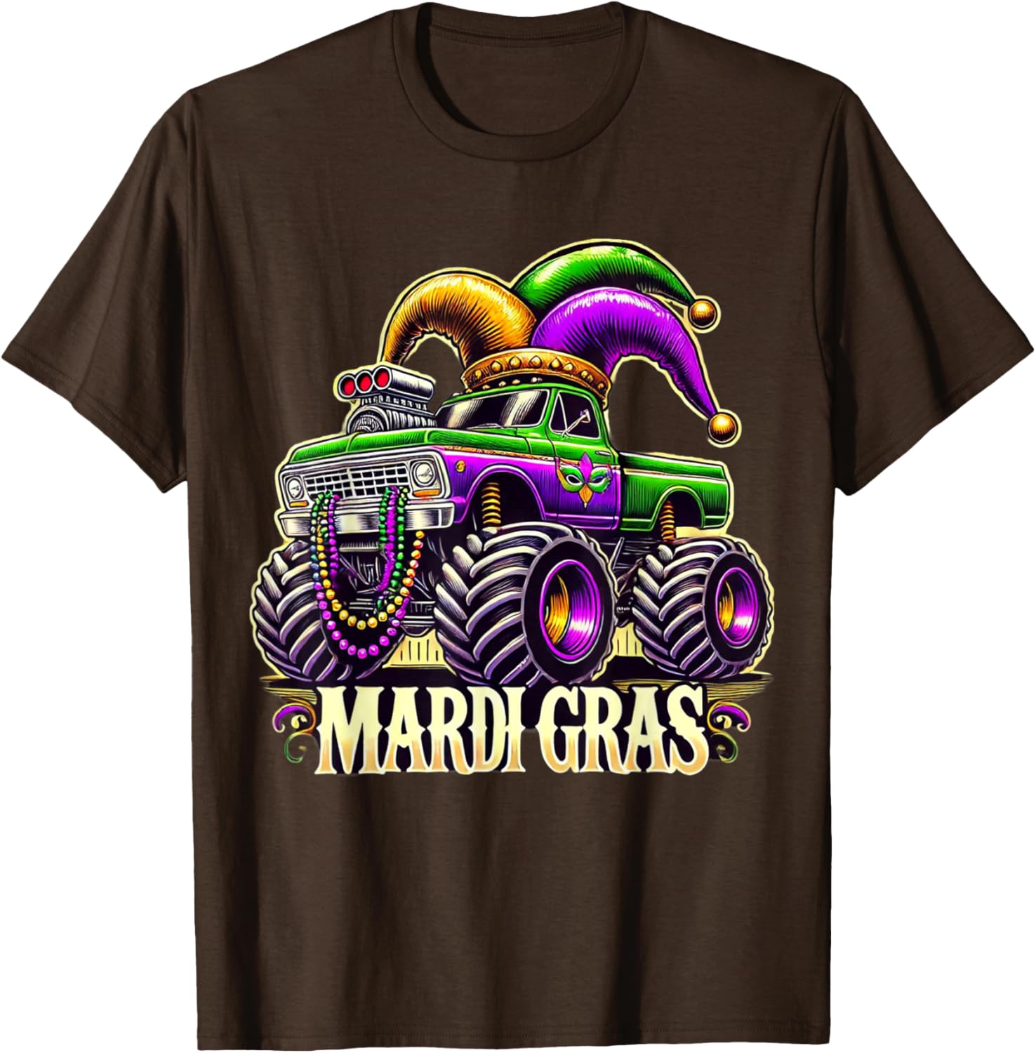 Mardi Gras Jester Carnival Monster Truck T-Shirt for Girls Kids - 18