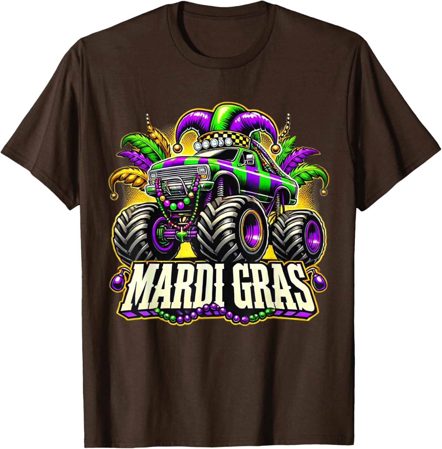 Mardi Gras Jester Monster Truck T-Shirt for Kids Fun Carnival Style - 3