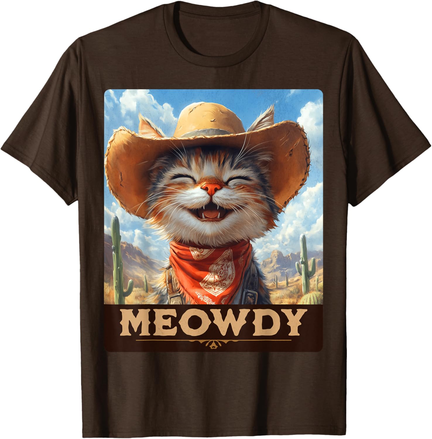 Meowdy Cowboy Cat T-Shirt - Wild West Feline Fun for Cat Lovers - 25