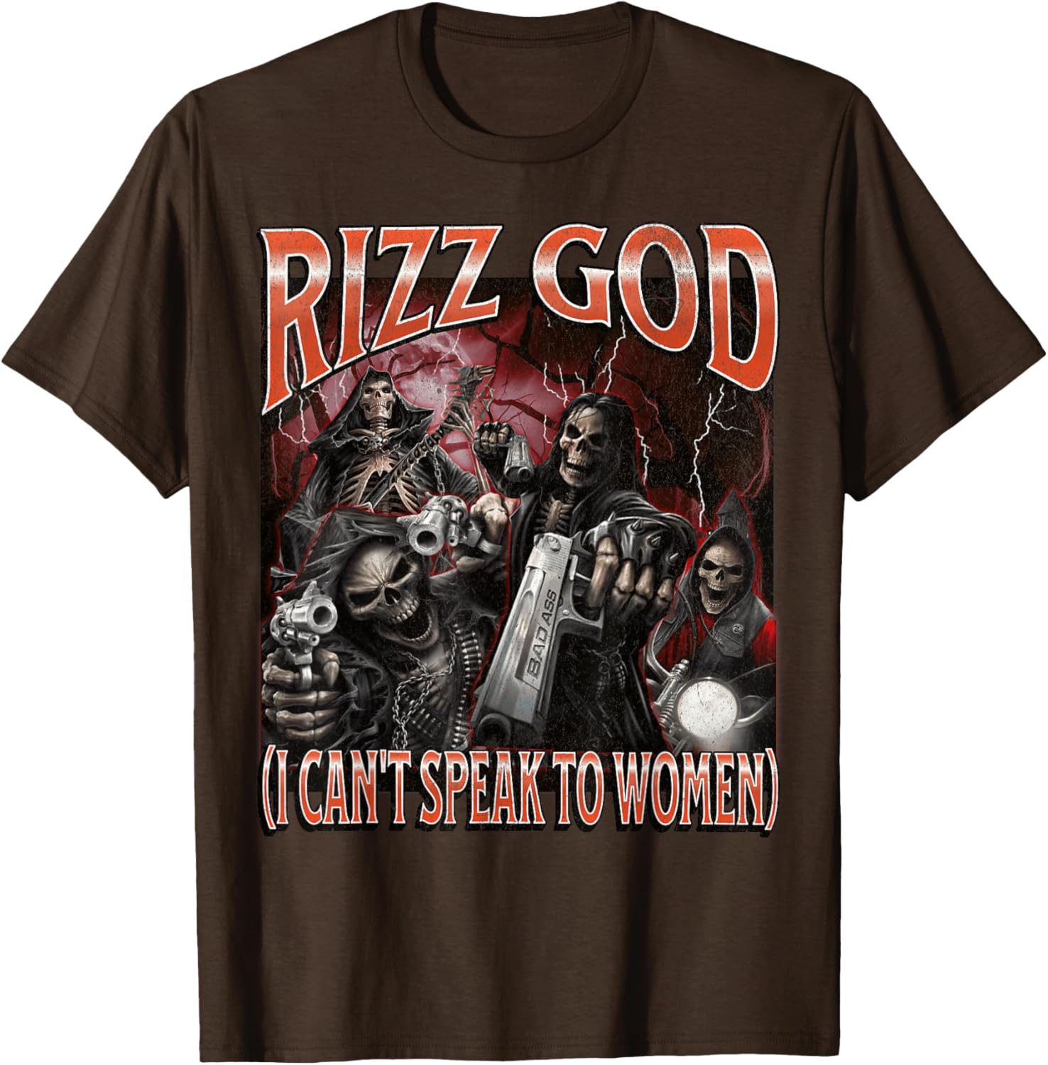 Funny Rizz God Skeleton Meme Tee for Men Who Can't Talk to Women - 5