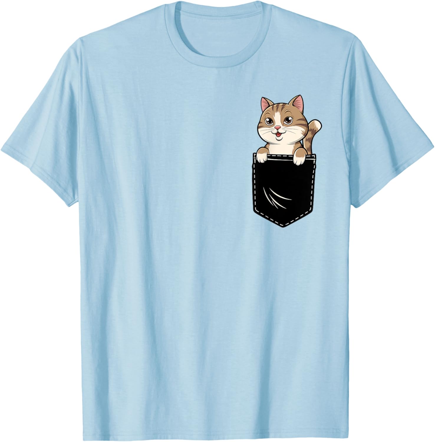 Cute Funny Cat Pocket T-Shirt for Men and Women - Adorable Animal Design - 8
