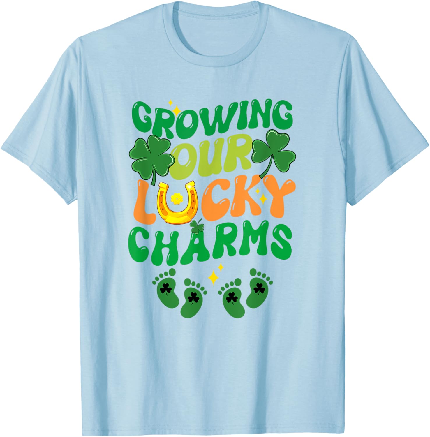 St Patrick's Day Pregnancy T-Shirt for Twin Moms with Lucky Charms Design - 5