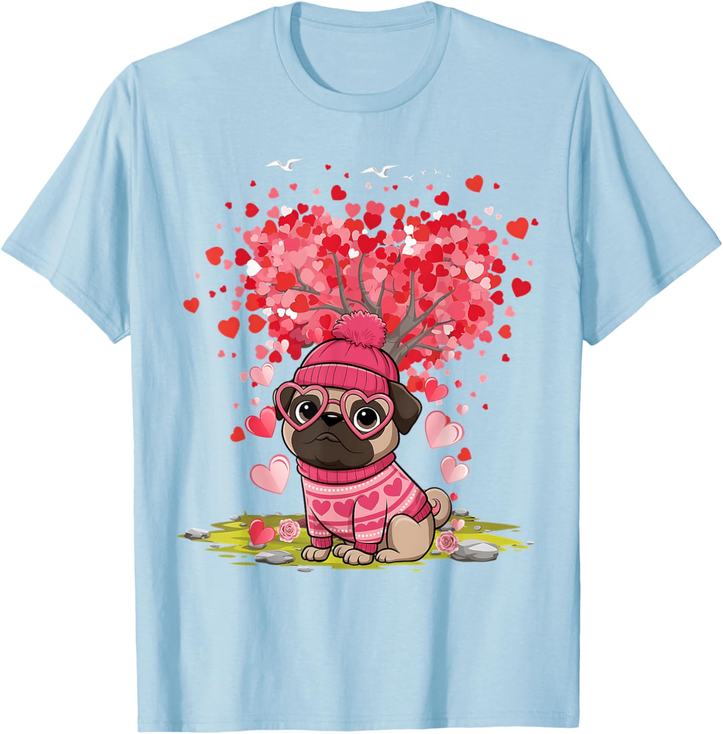 Pug Heart Tree Tee - Adorable Dog Lover Valentine's Day T-Shirt - 20